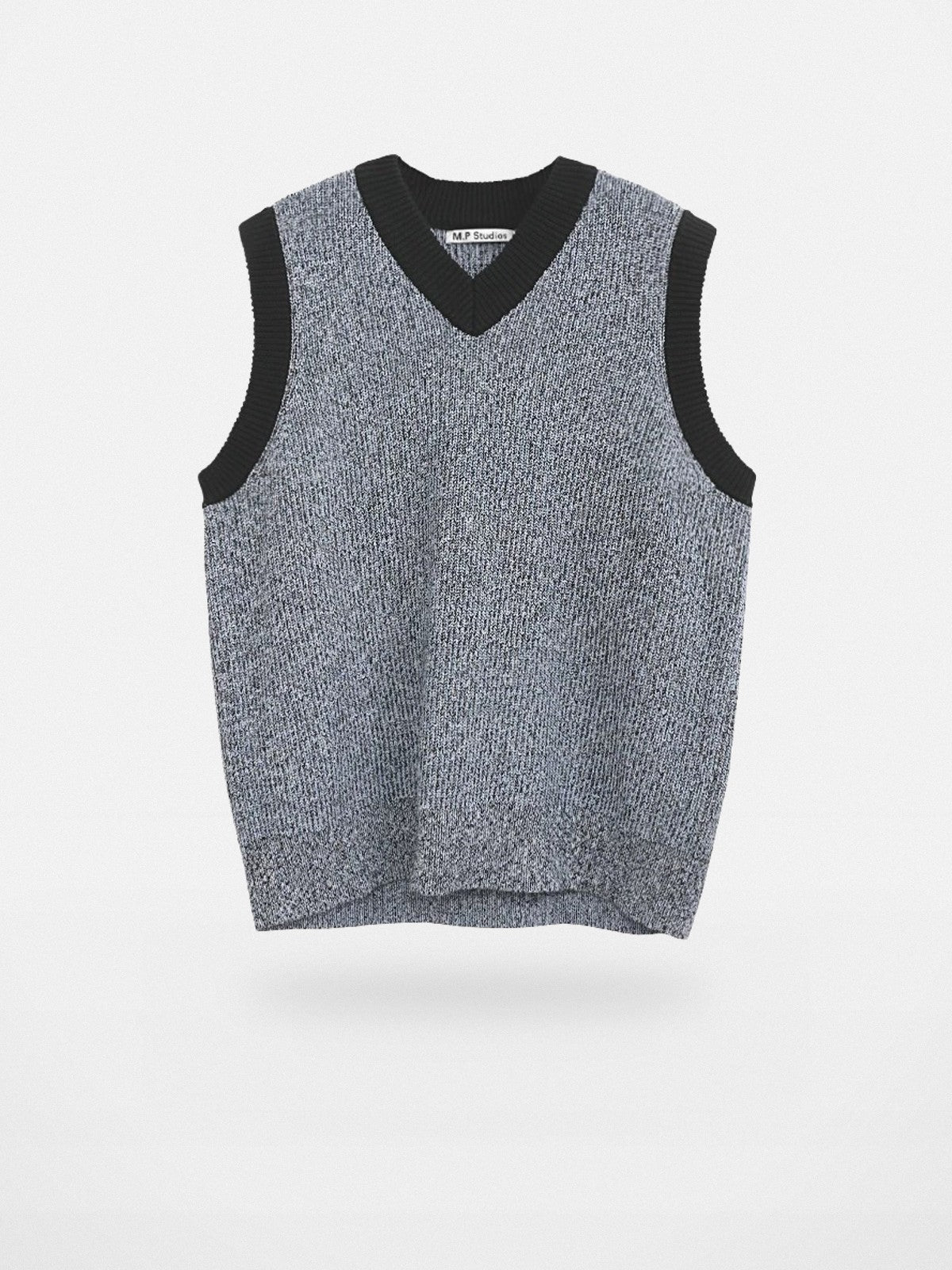 MASONPRINCE Contrast Trim V Neck Knit Vest in Gray