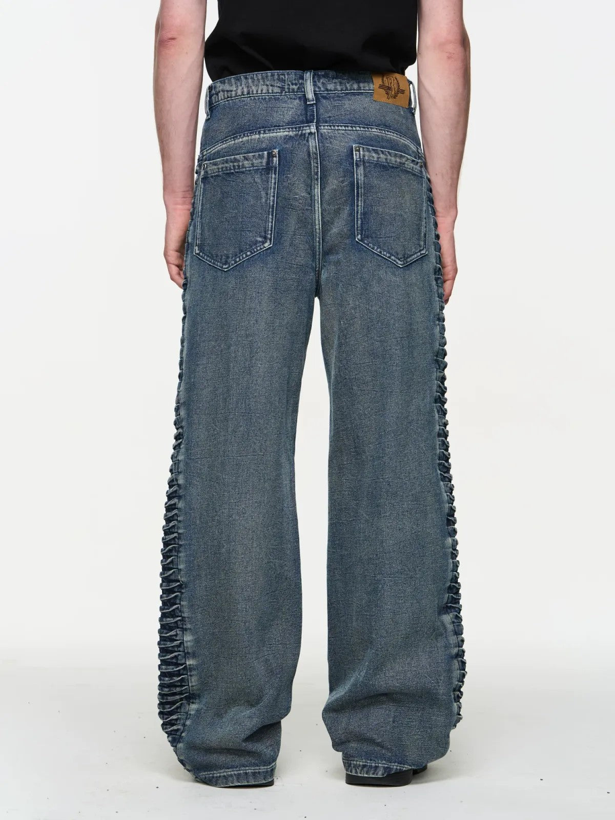BLINDNOPLAN Side Pleated Distressed Jeans in Denim - On Model