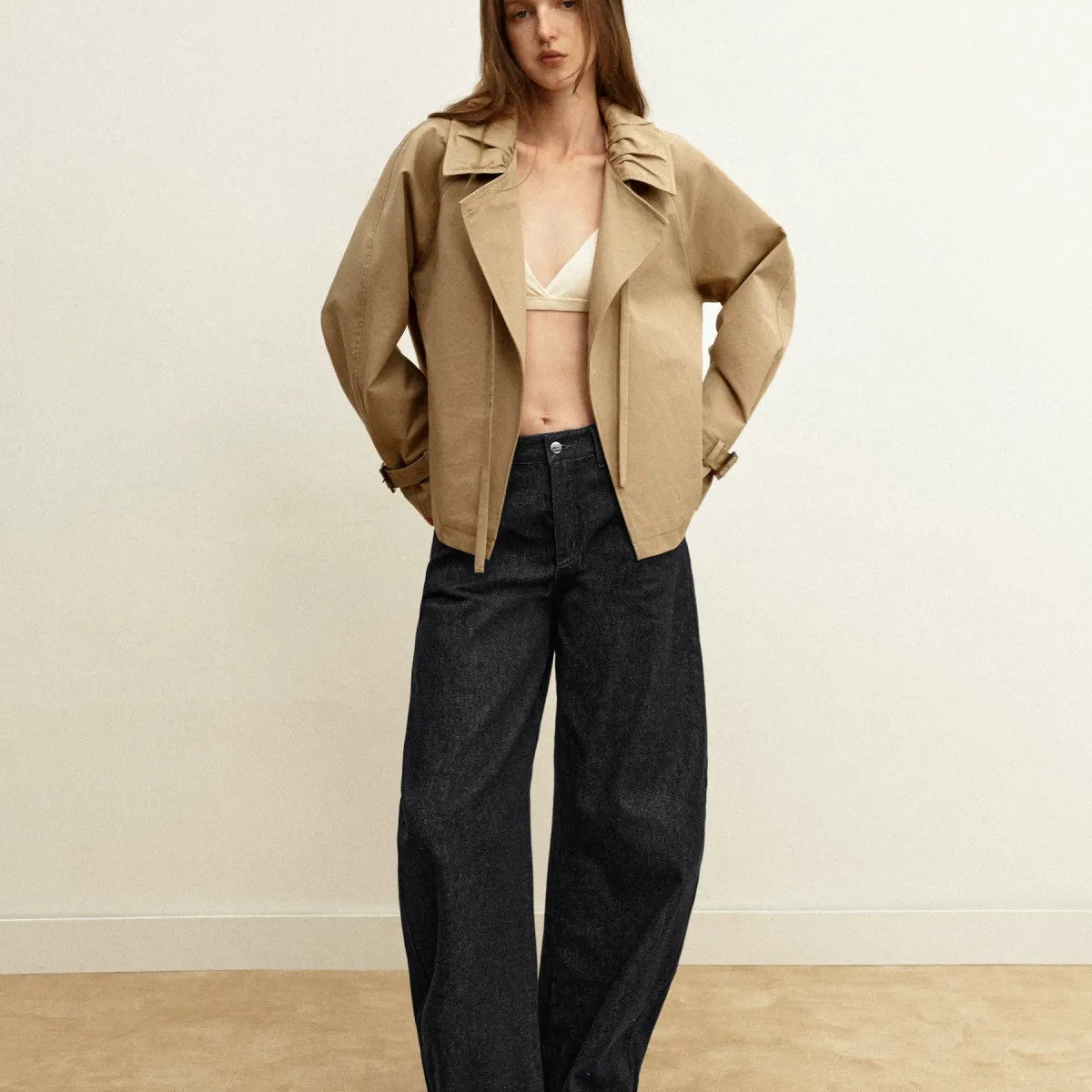 PUKI Rhinestone Cuff Curved Leg Jeans in Blue - On Model