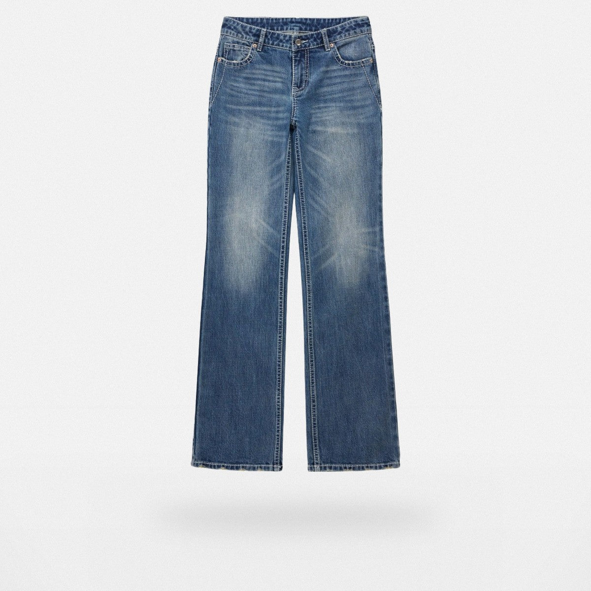 PUKI Contrast Stitch Straight Jeans in Blue