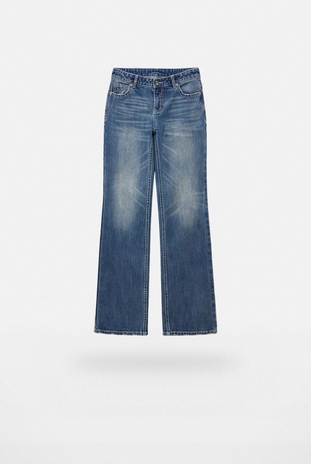 PUKI Contrast Stitch Straight Jeans in Blue