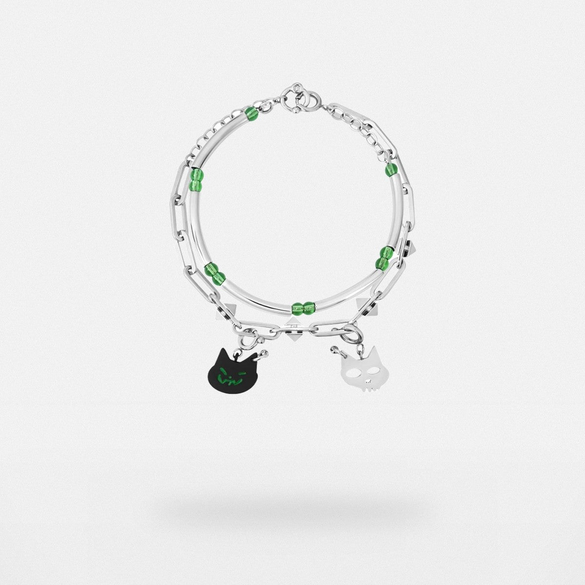 BLACKHEAD Double Layer Cat Charm Bracelet in Silver
