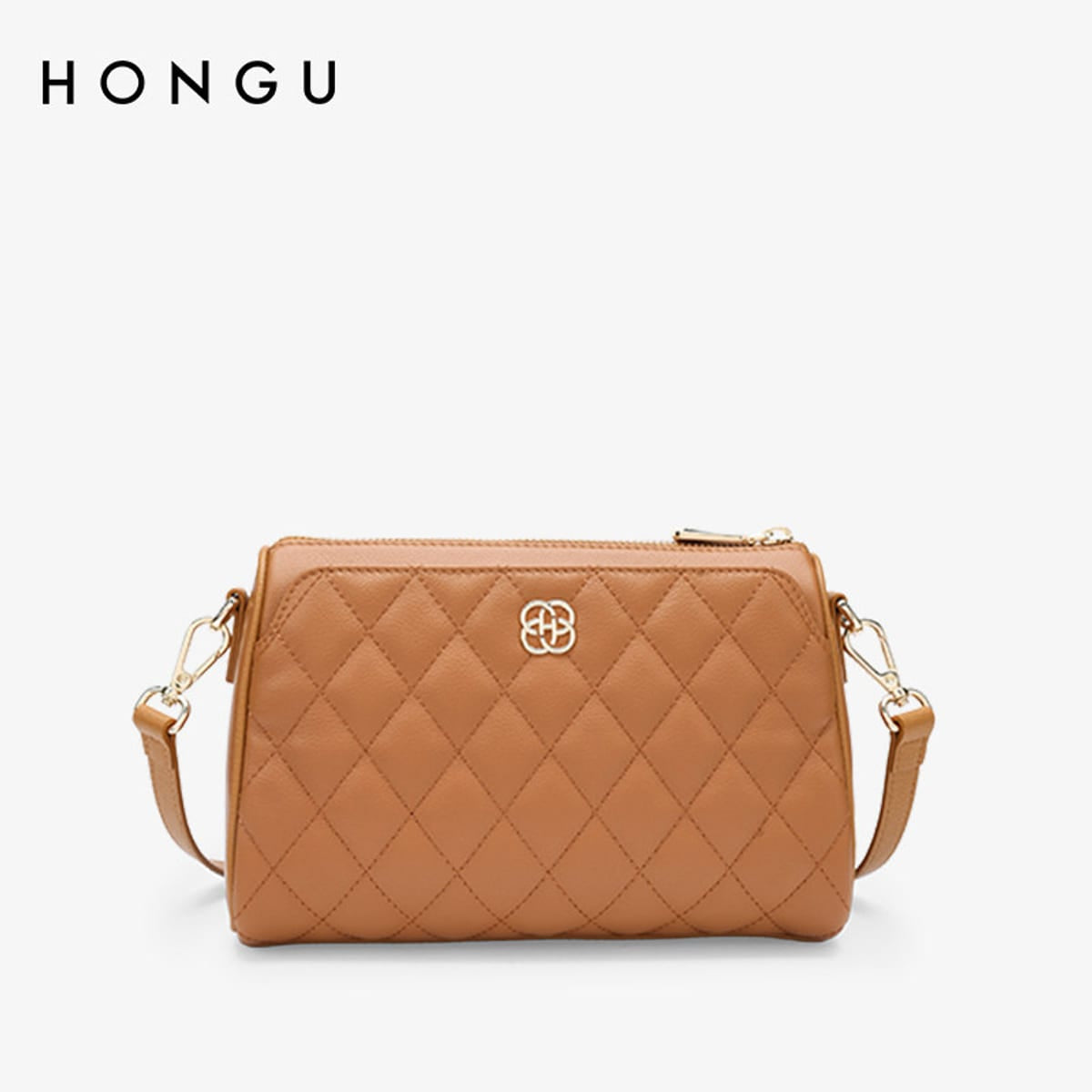 HONGU Quilted Cowhide Crossbody Bag in Beige