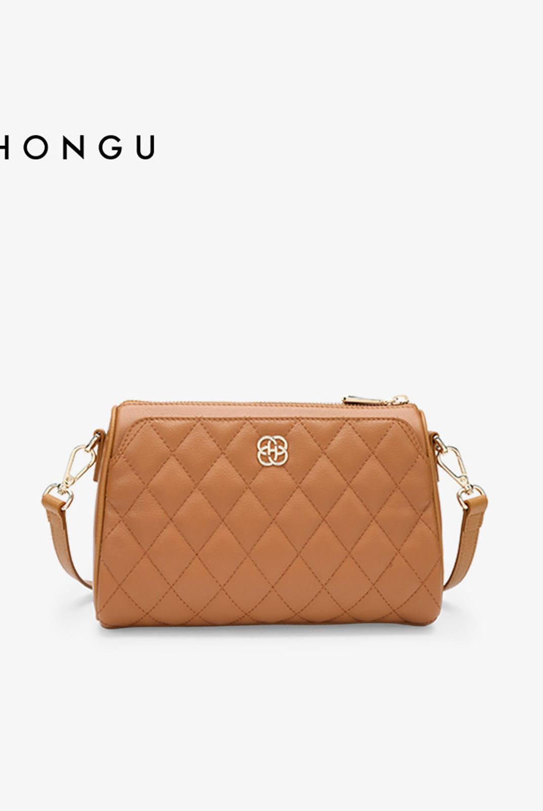 HONGU Quilted Cowhide Crossbody Bag in Beige