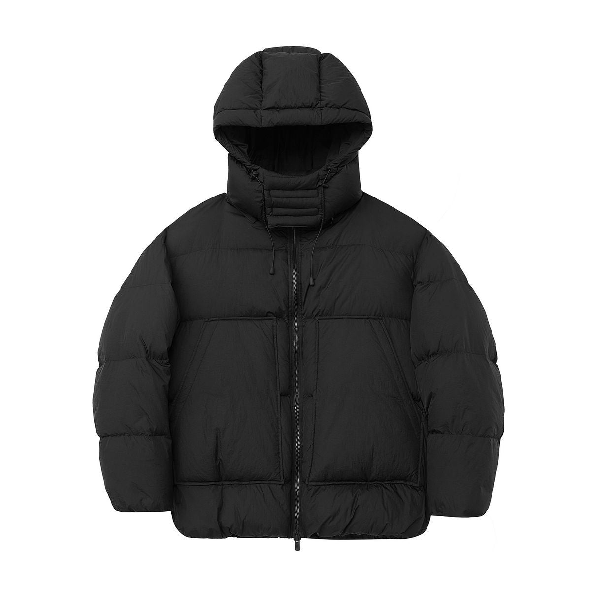 NANS Detachable Hood Crinkled Down Puffer in Black
