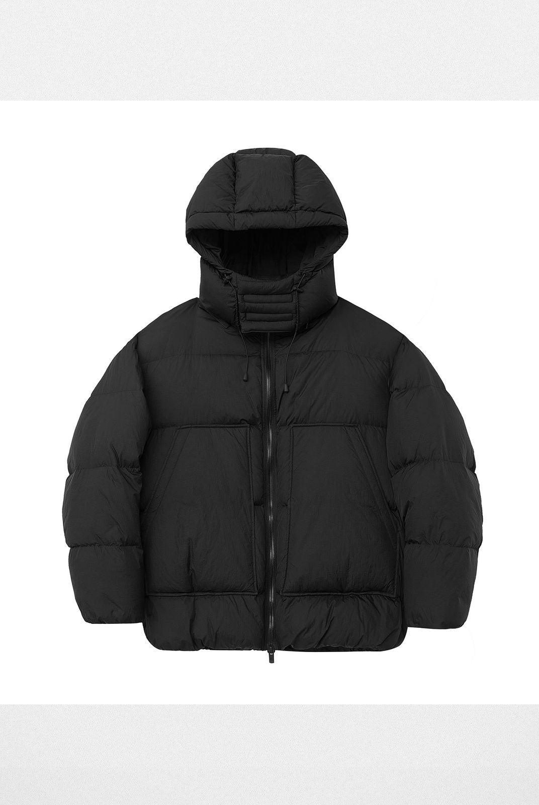 NANS Detachable Hood Crinkled Down Puffer in Black