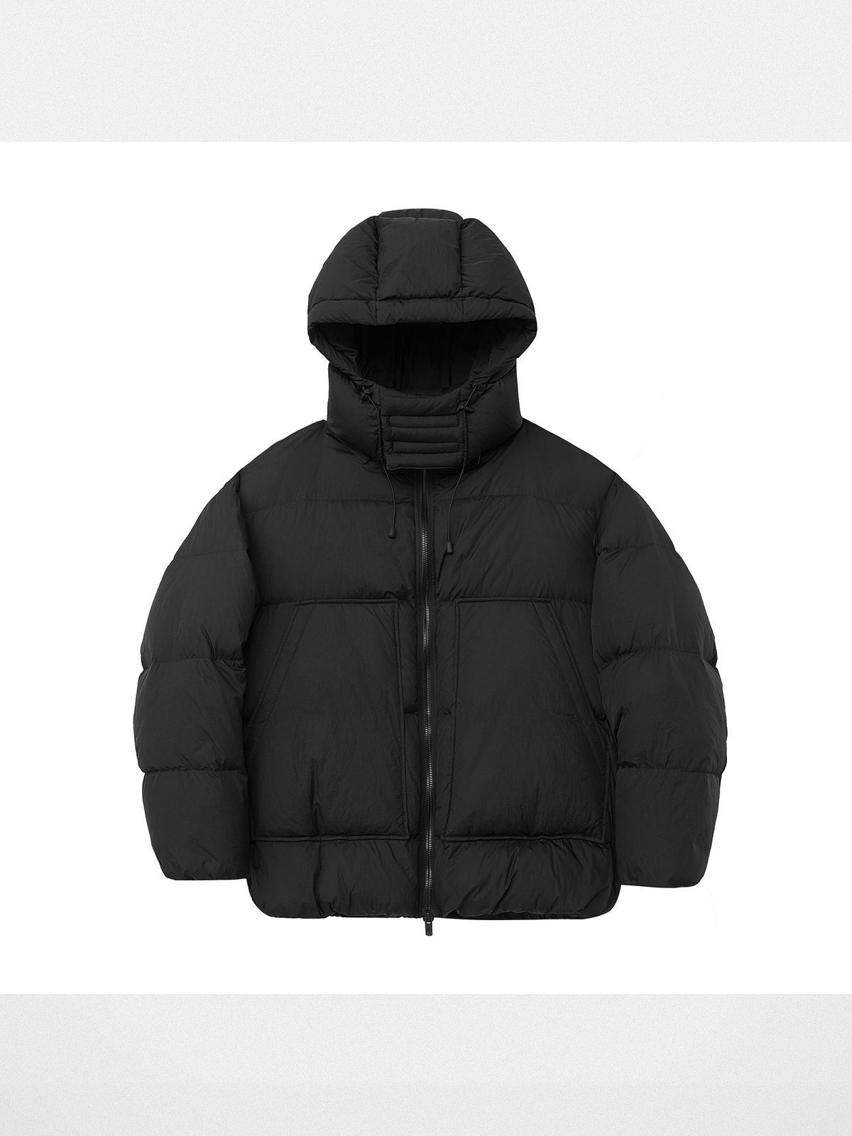 NANS Detachable Hood Crinkled Down Puffer in Black