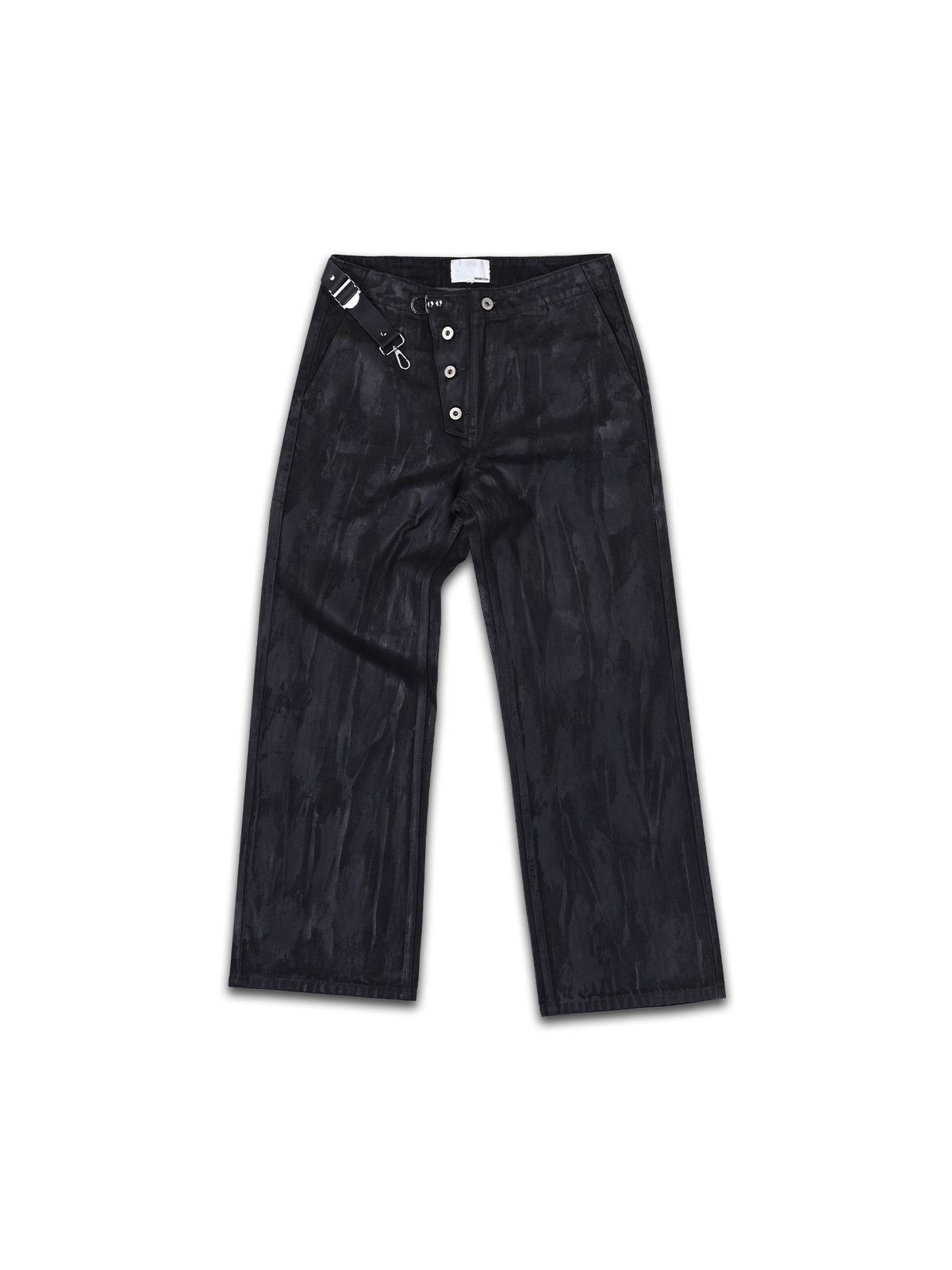 SOD Waxed Leather Buckle Jeans in Black