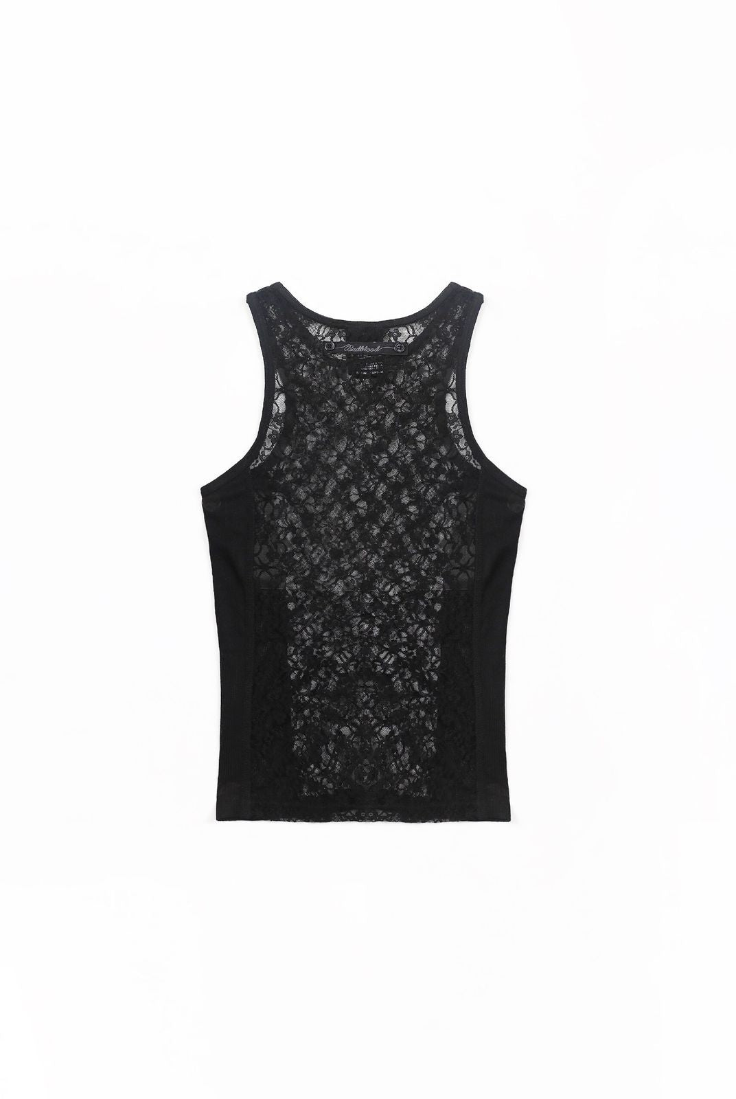 BADSEED Sheer Floral Lace Tank Top in Black