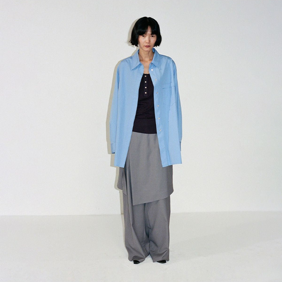 RandomPiece Oversized Supima Cotton Shirt Jacket in Sky Blue - On Model
