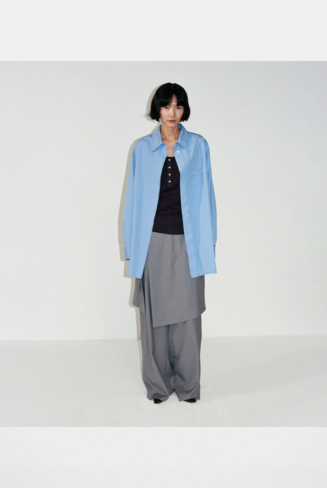 RandomPiece Oversized Supima Cotton Shirt Jacket in Sky Blue - On Model