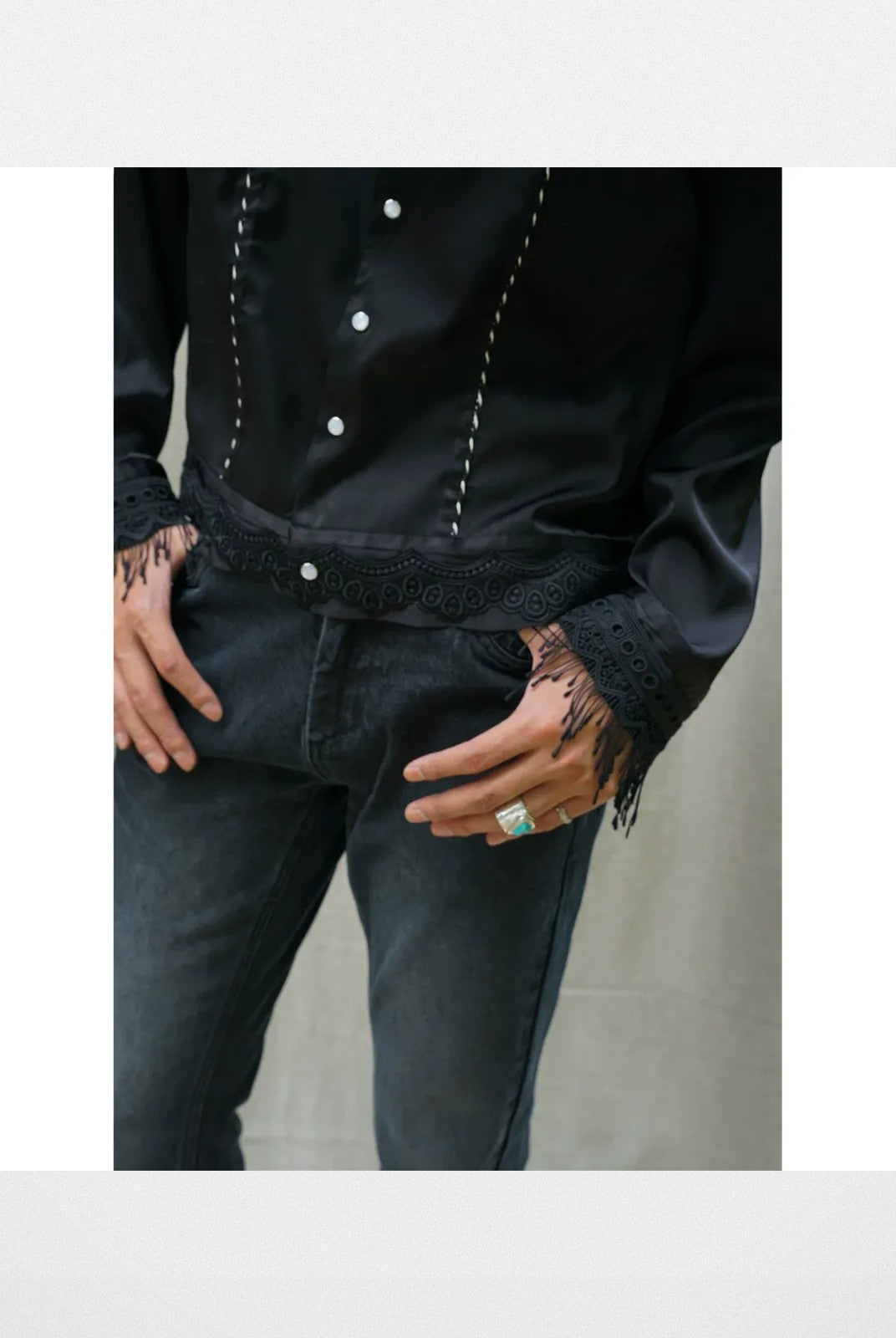 Retro 21 Lace Tassel Shirt Jacket in Black - Detail