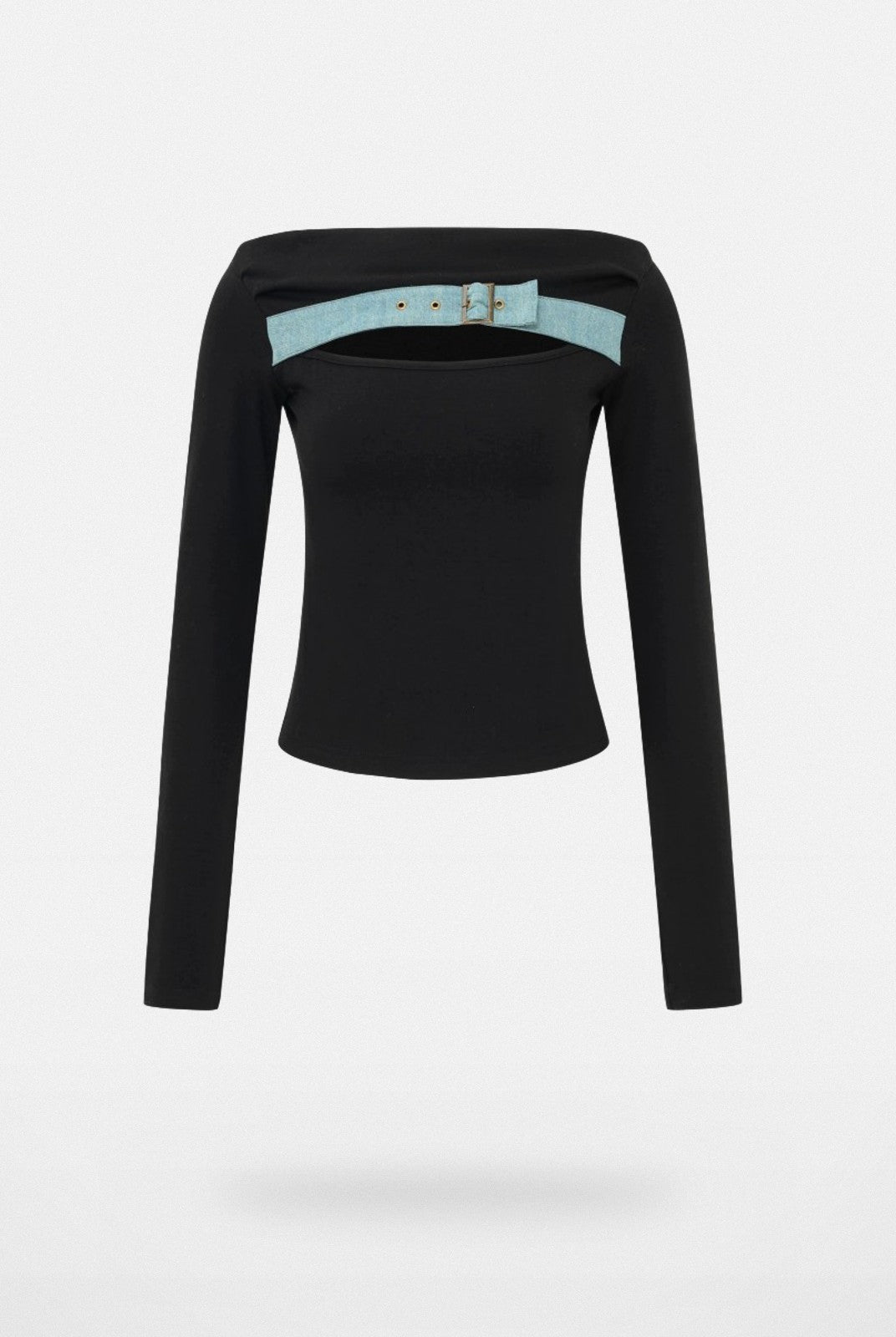 PUKI Buckled Denim Off Shoulder Top in Black