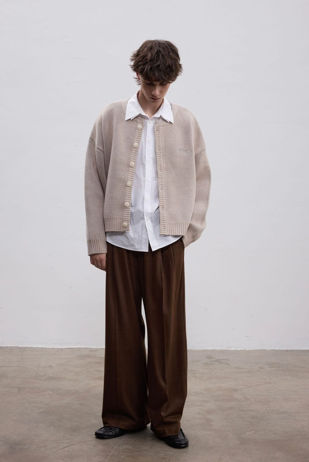 Aftertaste Jacquard Organic Cotton Blend Cardigan in Beige - On Model