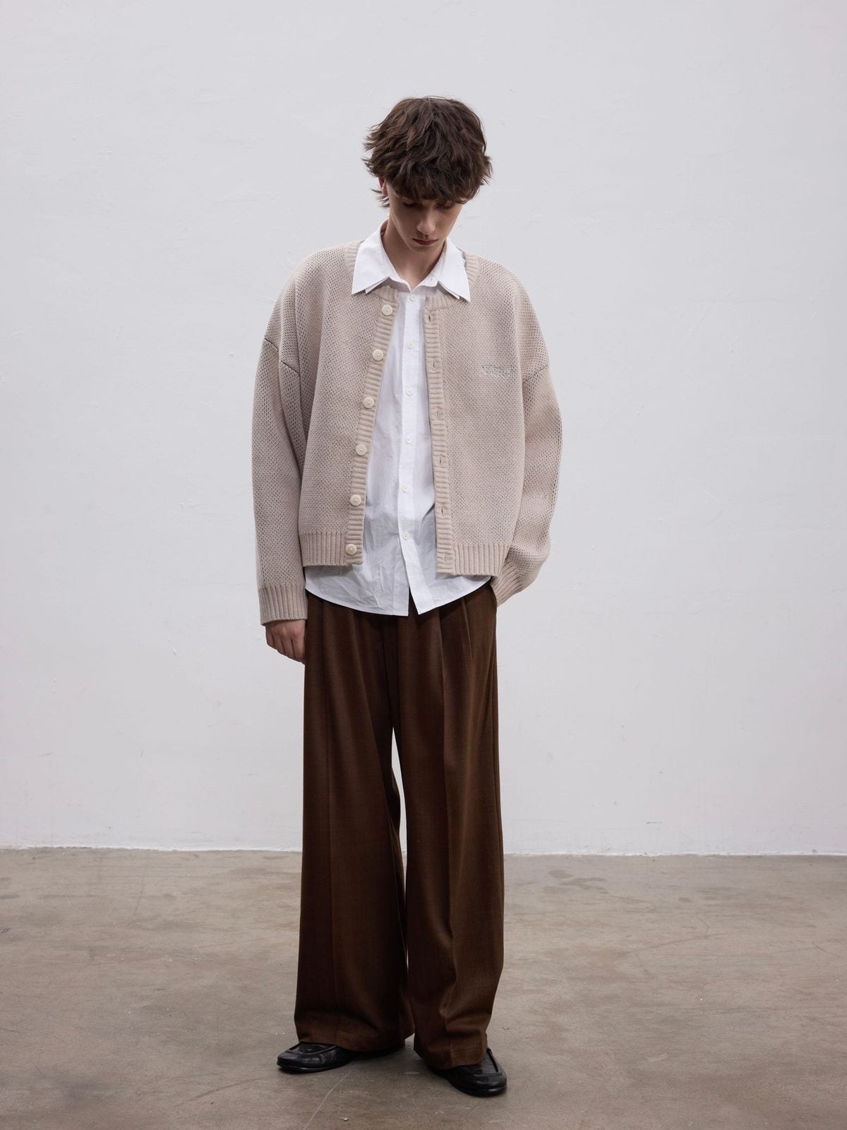 Aftertaste Jacquard Organic Cotton Blend Cardigan in Beige - On Model