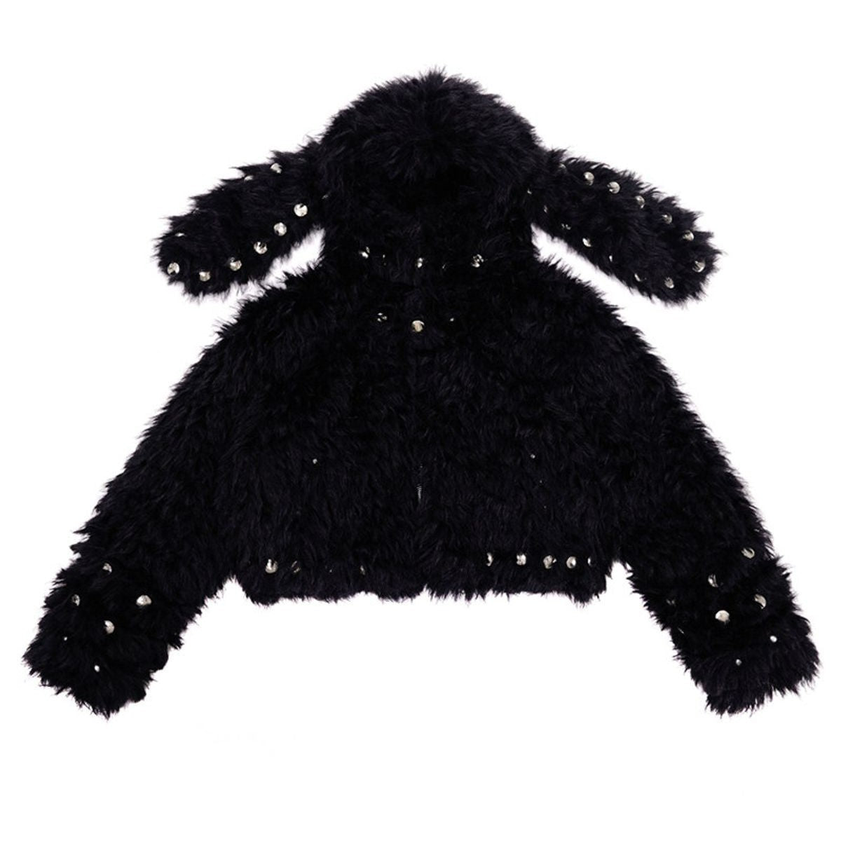 CFIERCE Studded Faux Fur Bunny Jacket in Black