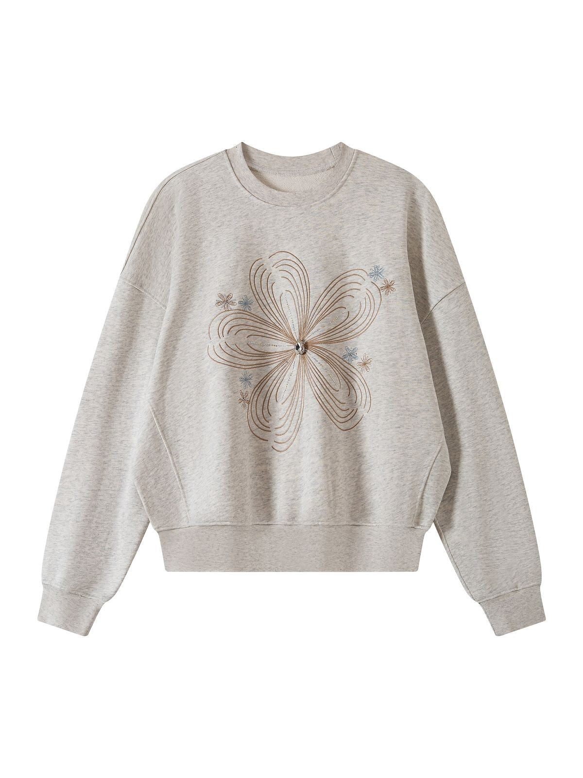 THELIGHT OFFICIAL Heavyweight Floral Rhinestone Sweatshirt in Gray