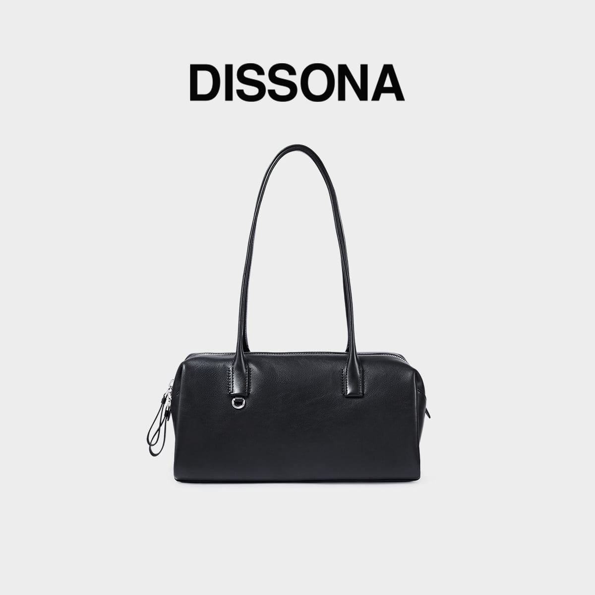 DISSONA Vegetable Tanned Leather Baguette Bag in Black