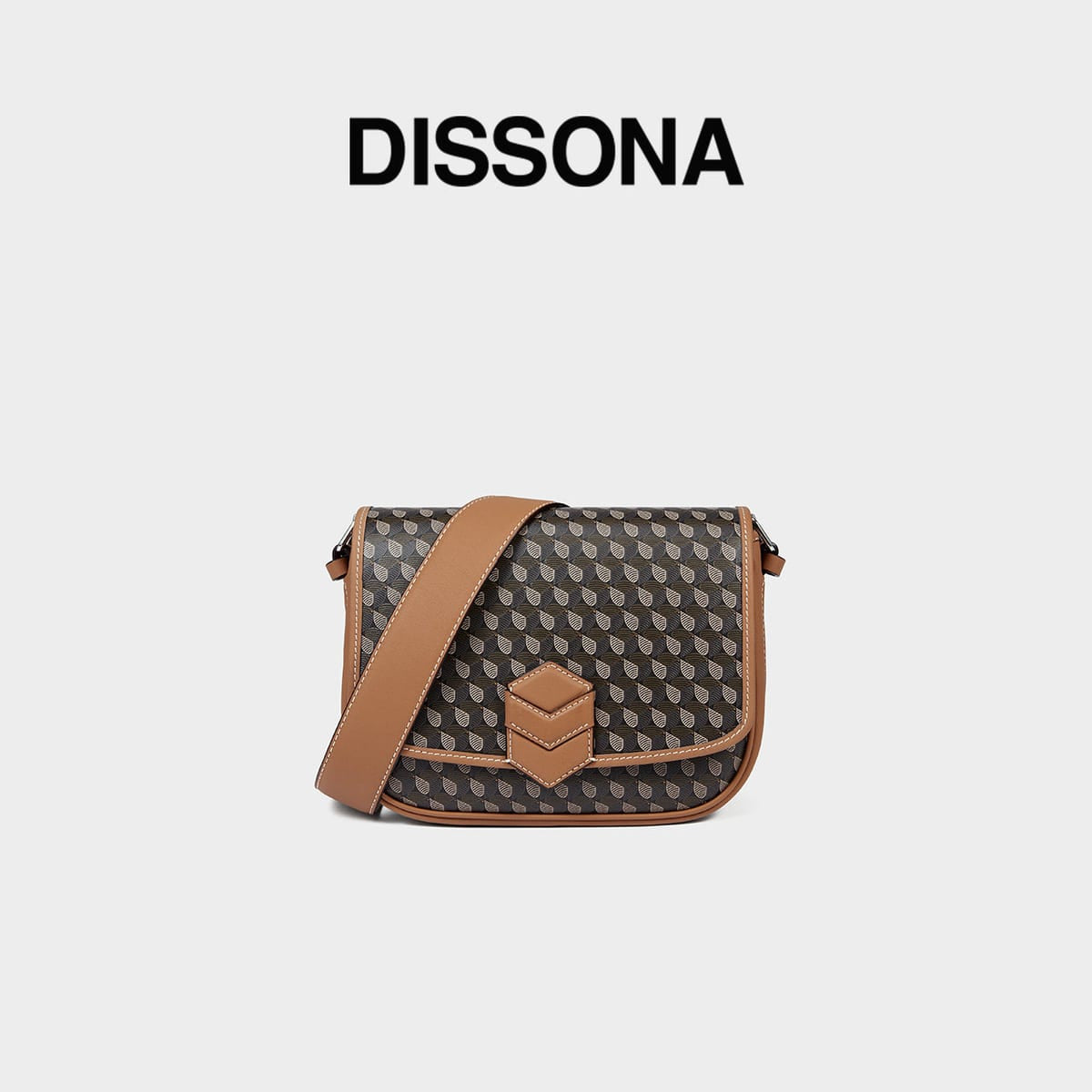 DISSONA Monogram Crossbody Saddle Bag in Brown
