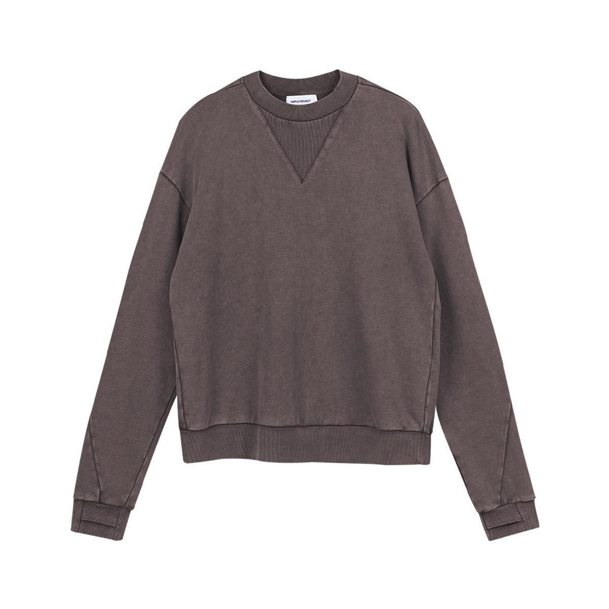 Simple Project Faded Cotton Crewneck Sweatshirt in Coffee