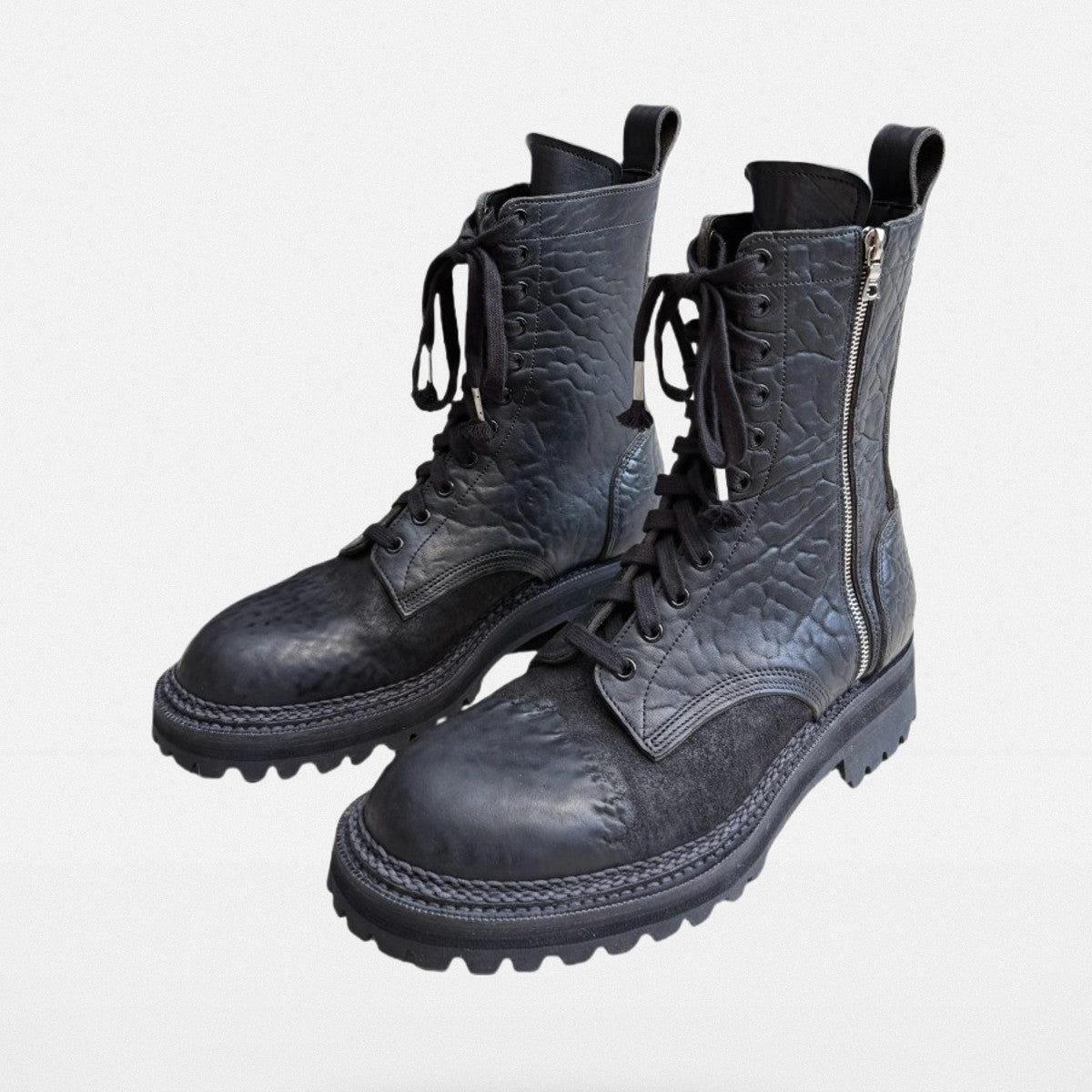 UNKNOWNWORLD Maryam Horse Leather Norwegian Welt Boots in Black