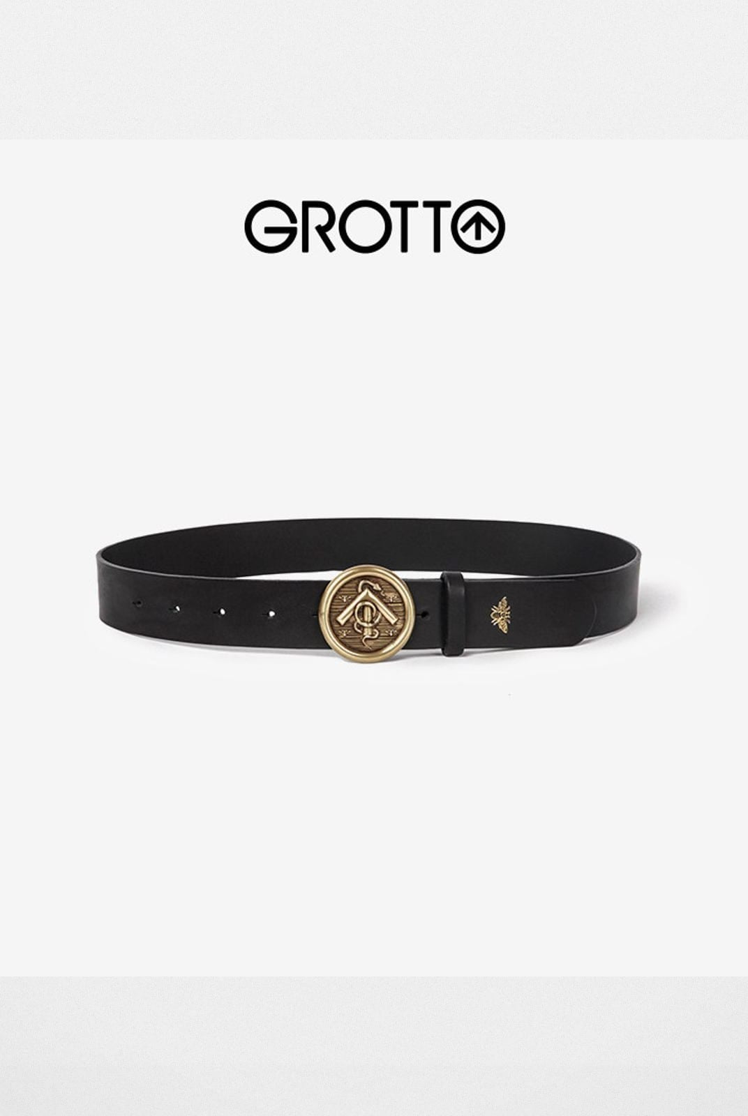 Grotto Arrow Logo Buckle Leather Belt in Black