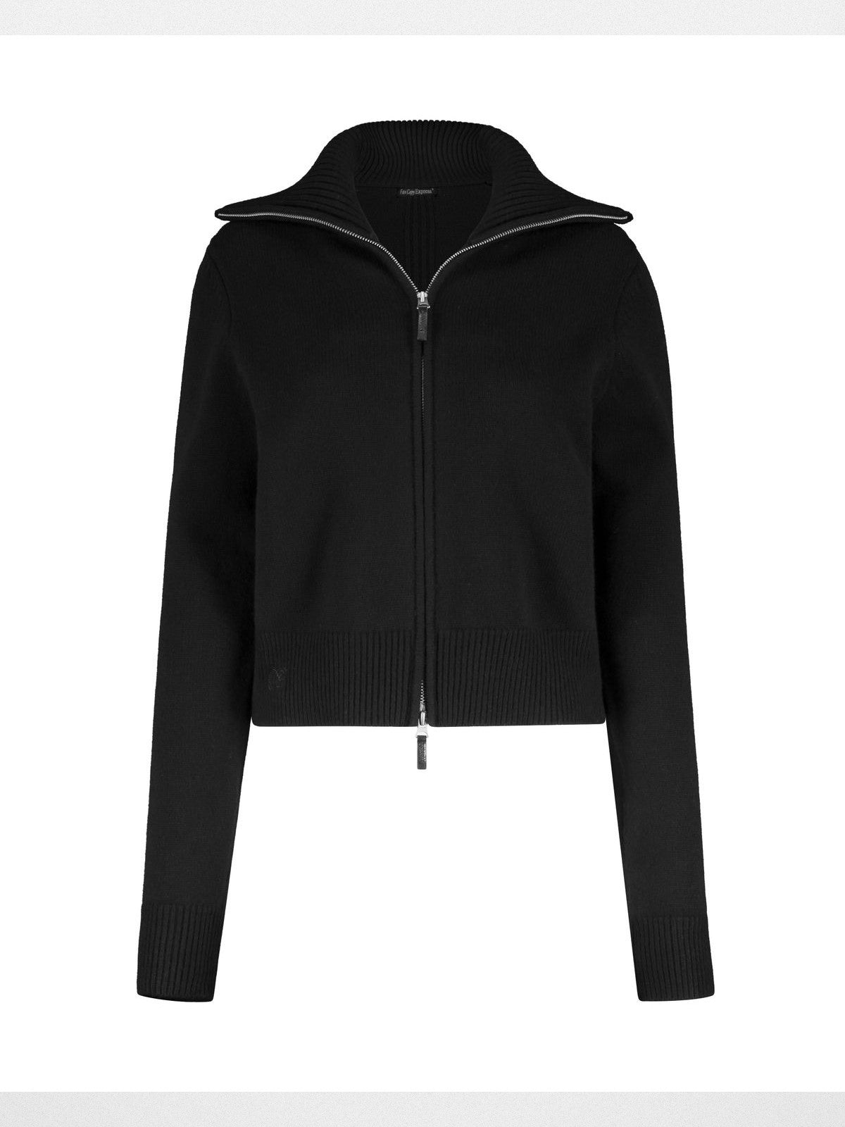 FaxCopyExpress Wool Stand Collar Zip Cardigan in Black