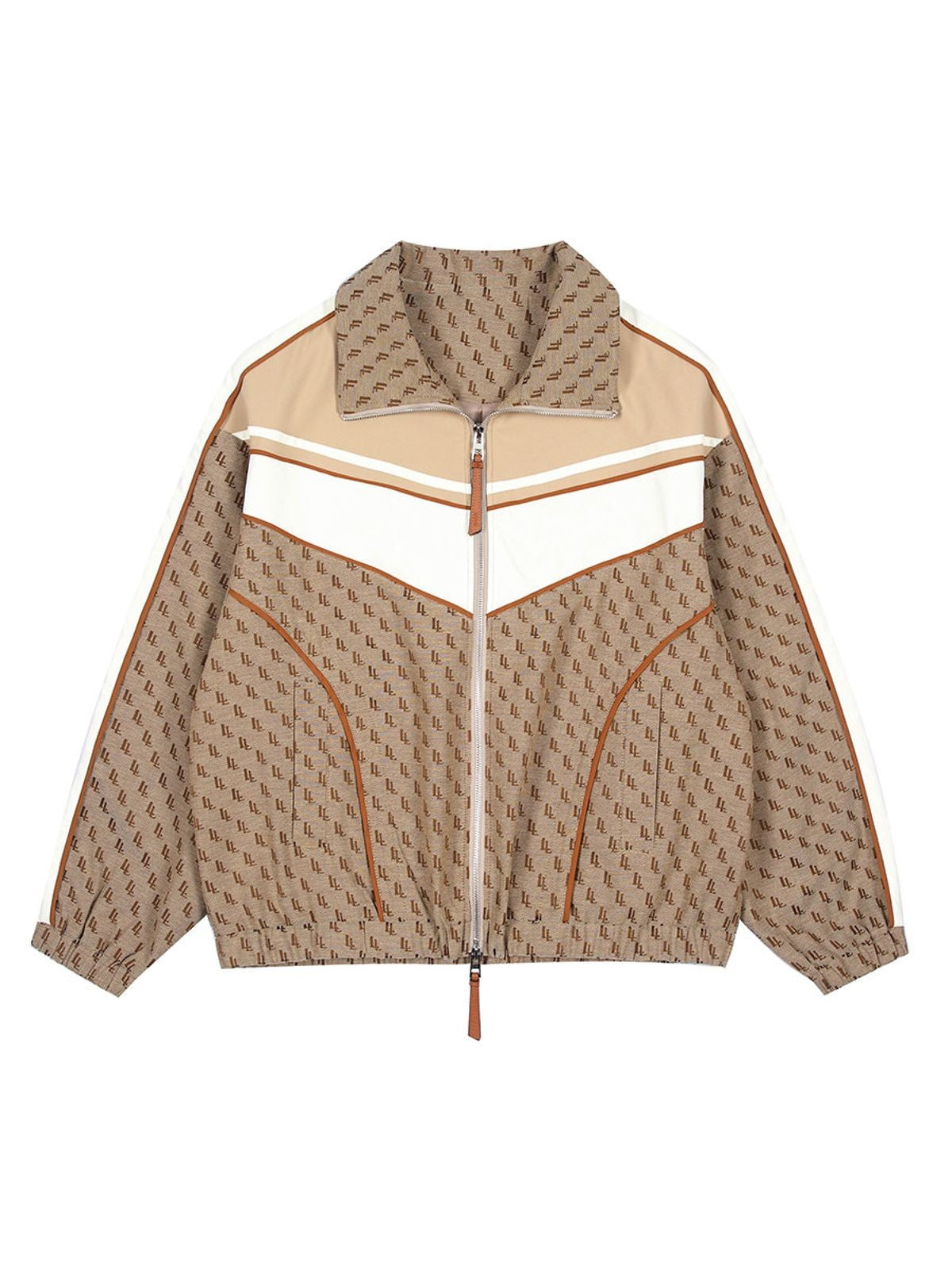 LOSTCTRL Monogram Color Block Track Jacket in Beige