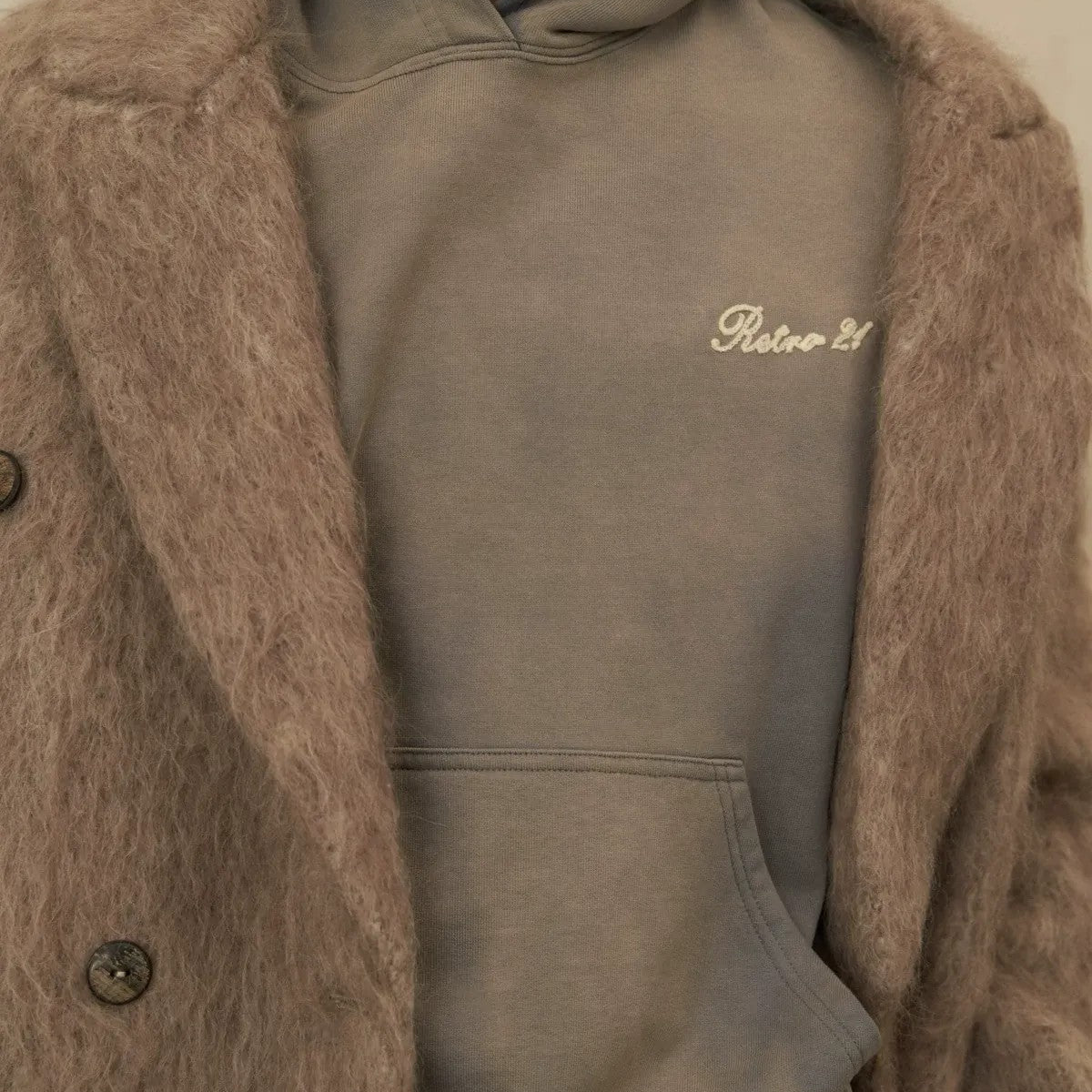 Retro 21 Long Pile Wool Double Breasted Coat in Camel - On Model