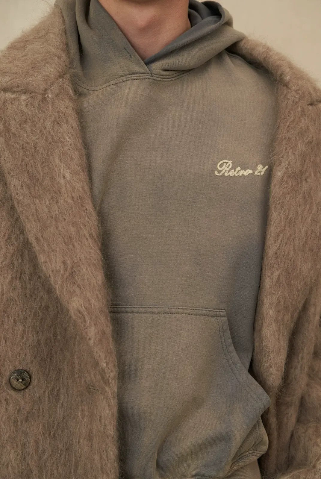 Retro 21 Long Pile Wool Double Breasted Coat in Camel - On Model