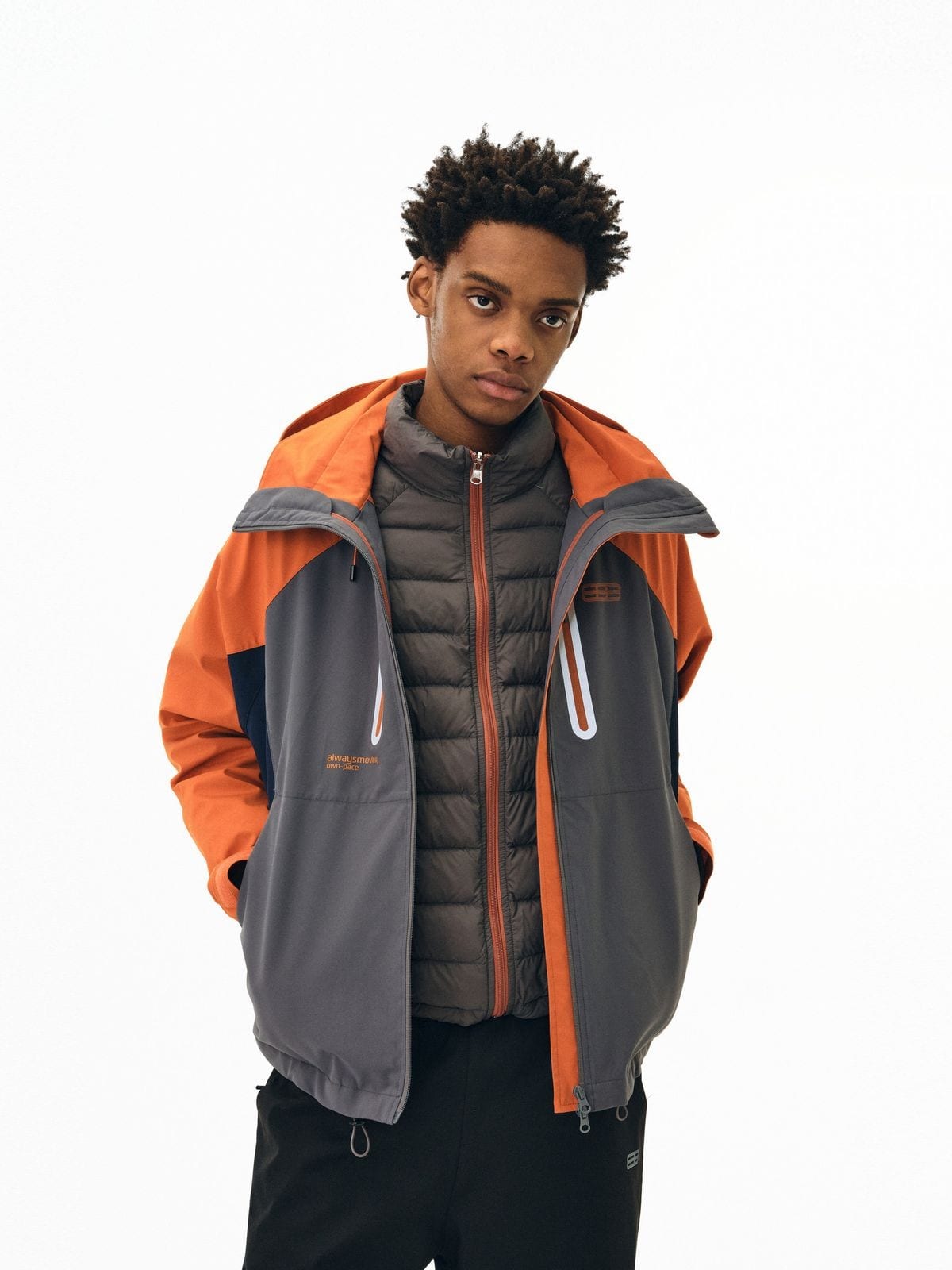 FPA 3 in 1 Hardshell Jacket Down Liner in Gray - On Male Model