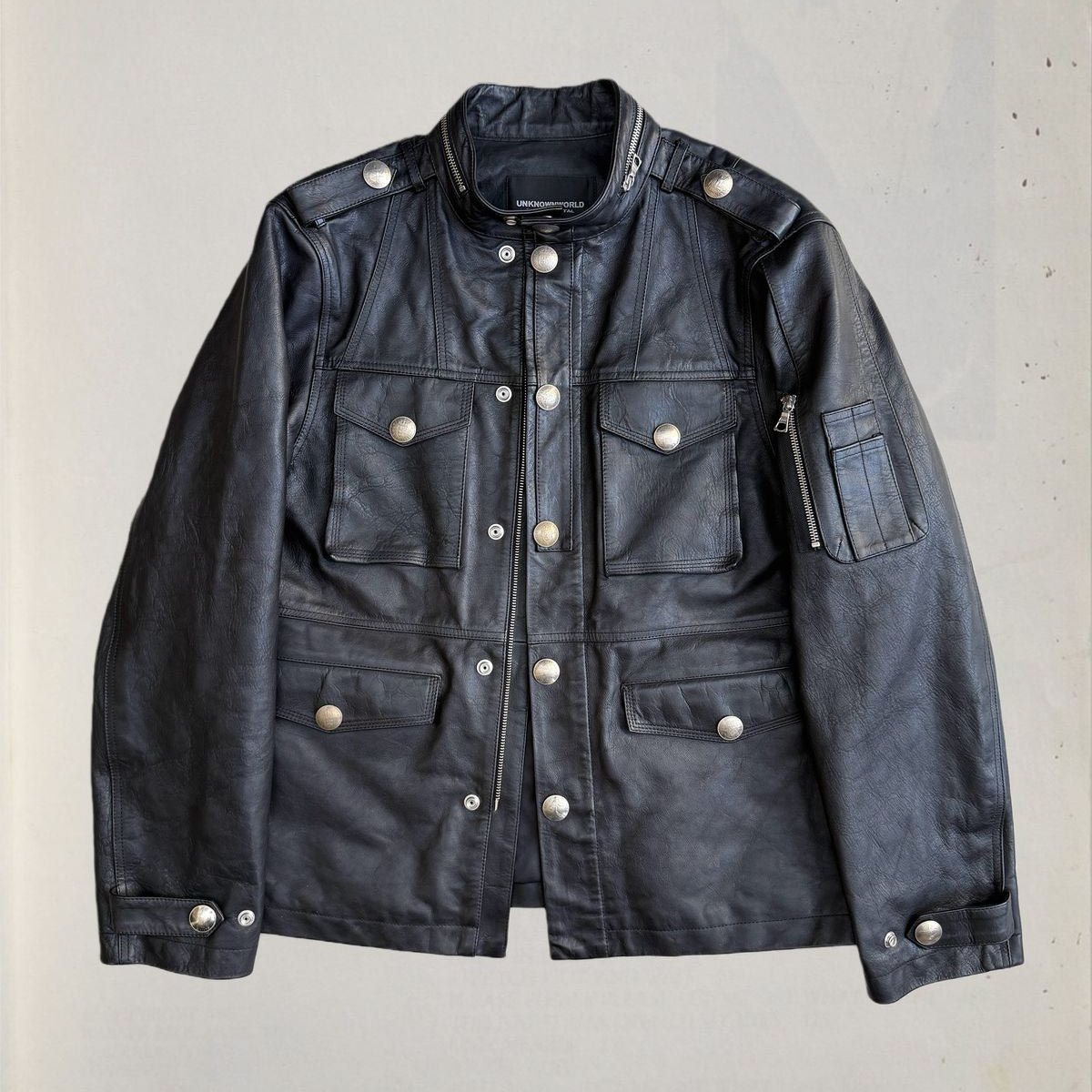 UNKNOWNWORLD Multi Pocket Horsehide Safari Jacket in Black