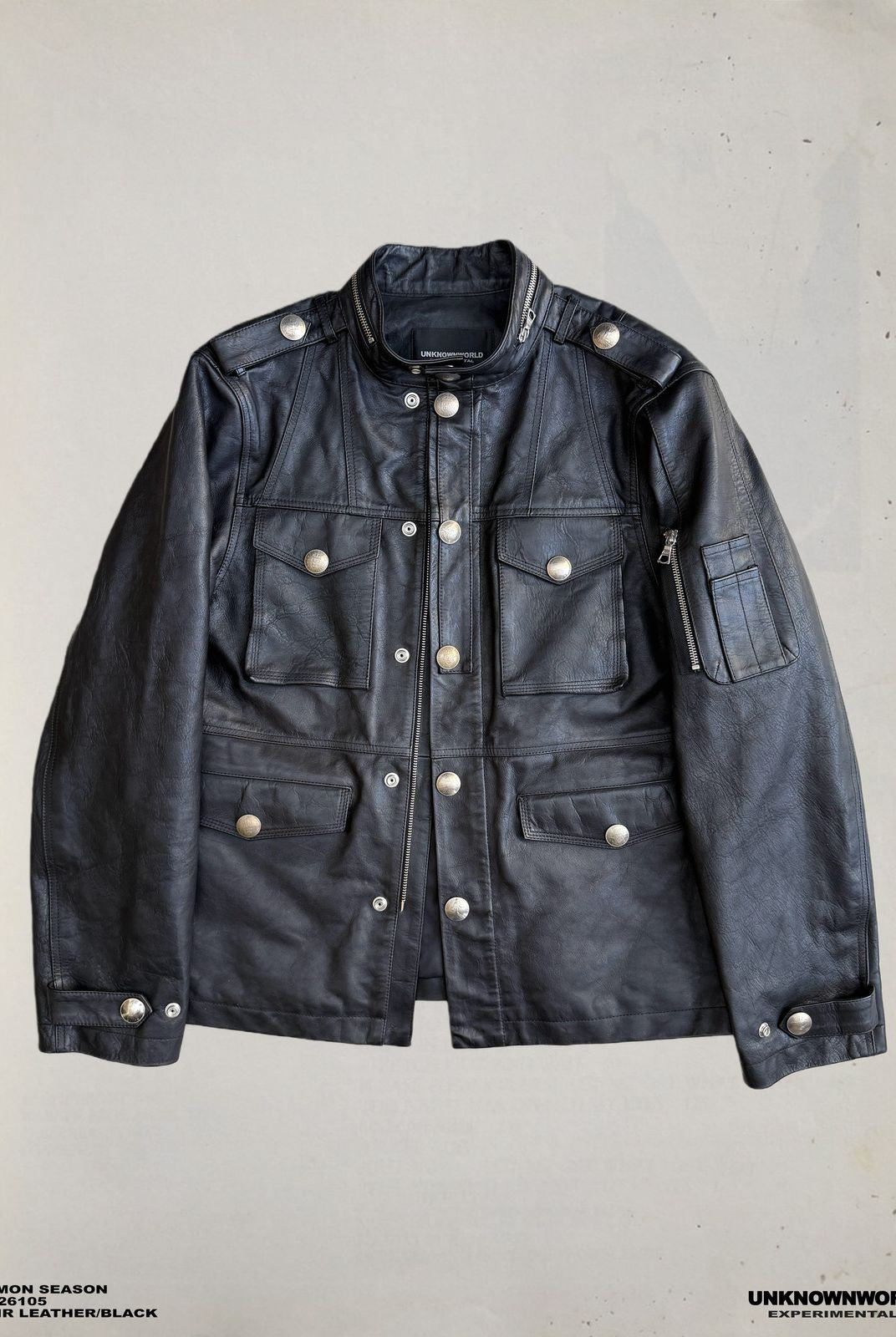 UNKNOWNWORLD Multi Pocket Horsehide Safari Jacket in Black
