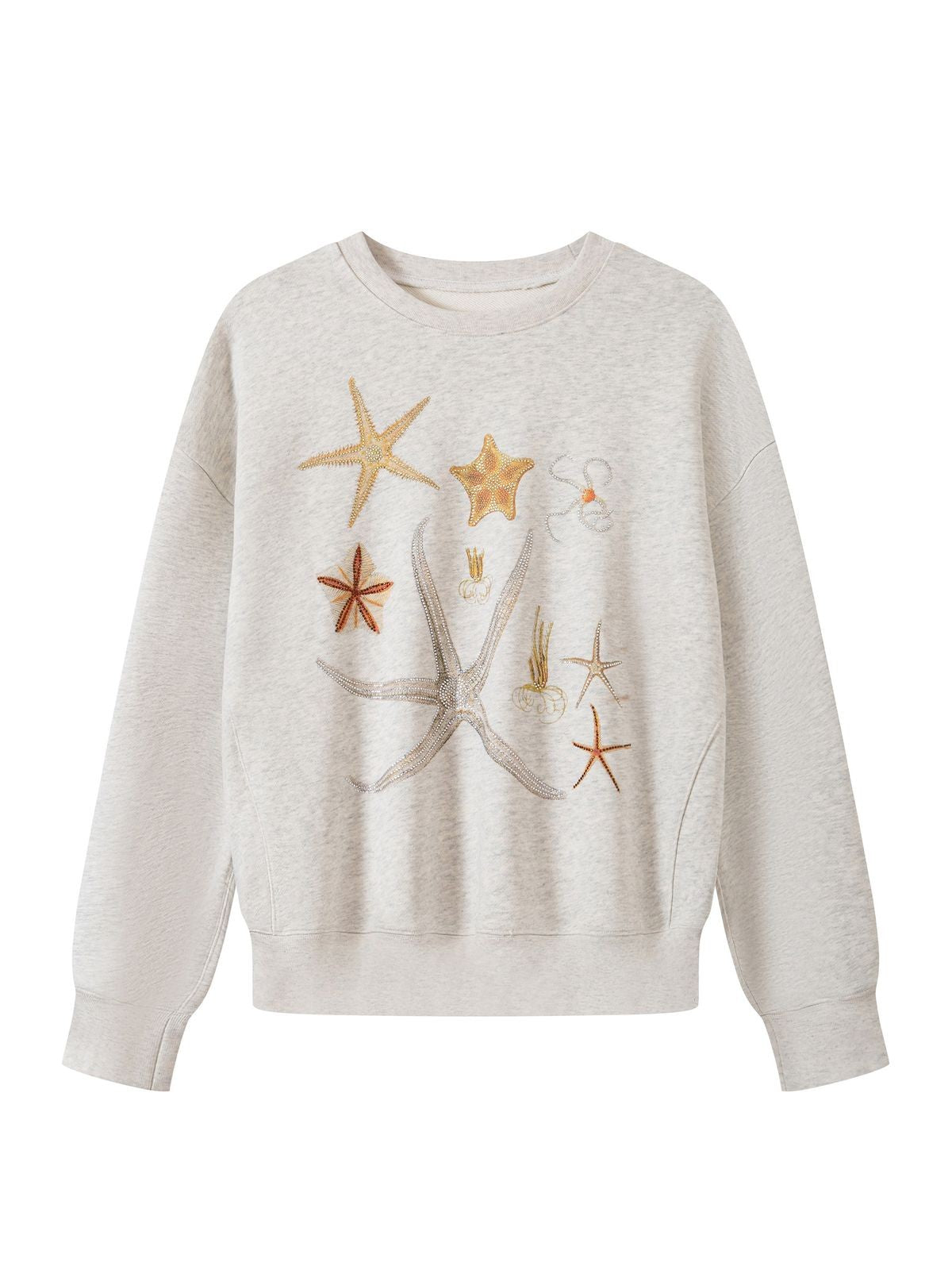 THELIGHT OFFICIAL Rhinestone Starfish Crew Neck Sweatshirt in Gray