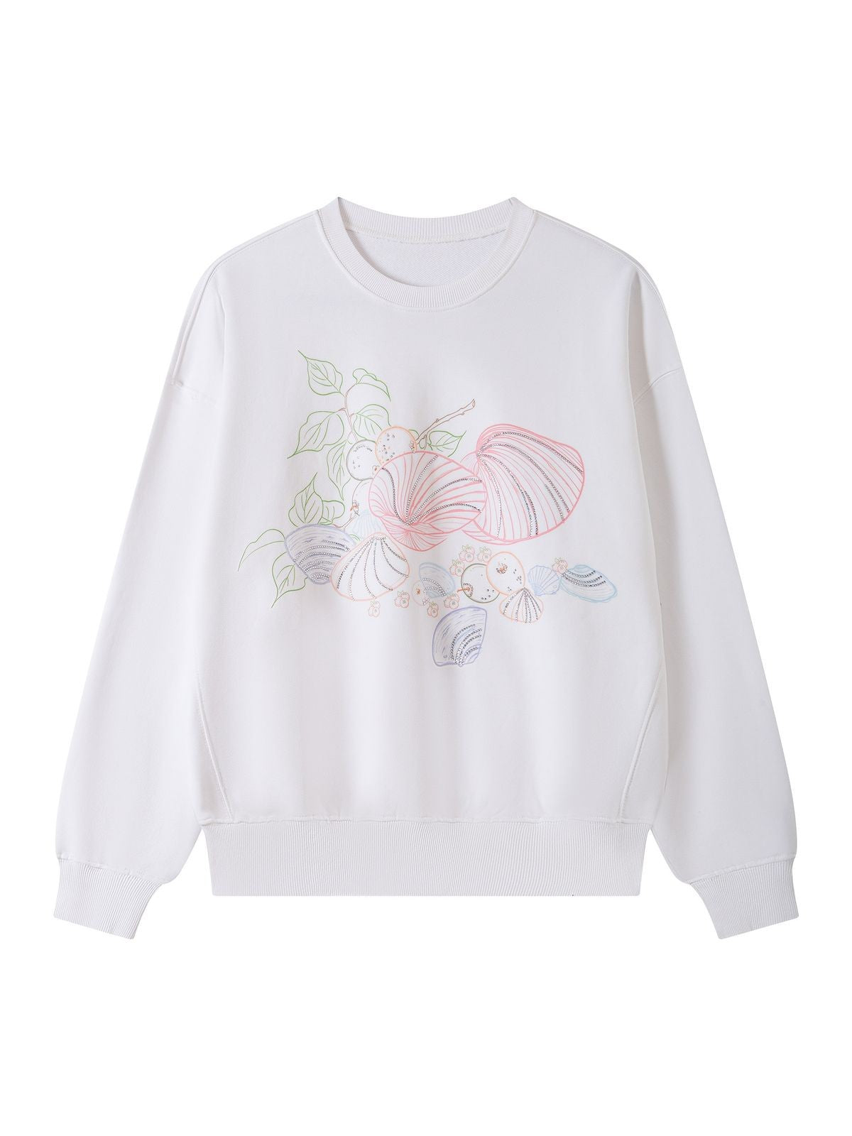 THELIGHT OFFICIAL Shell Print Rhinestone Sweatshirt in White