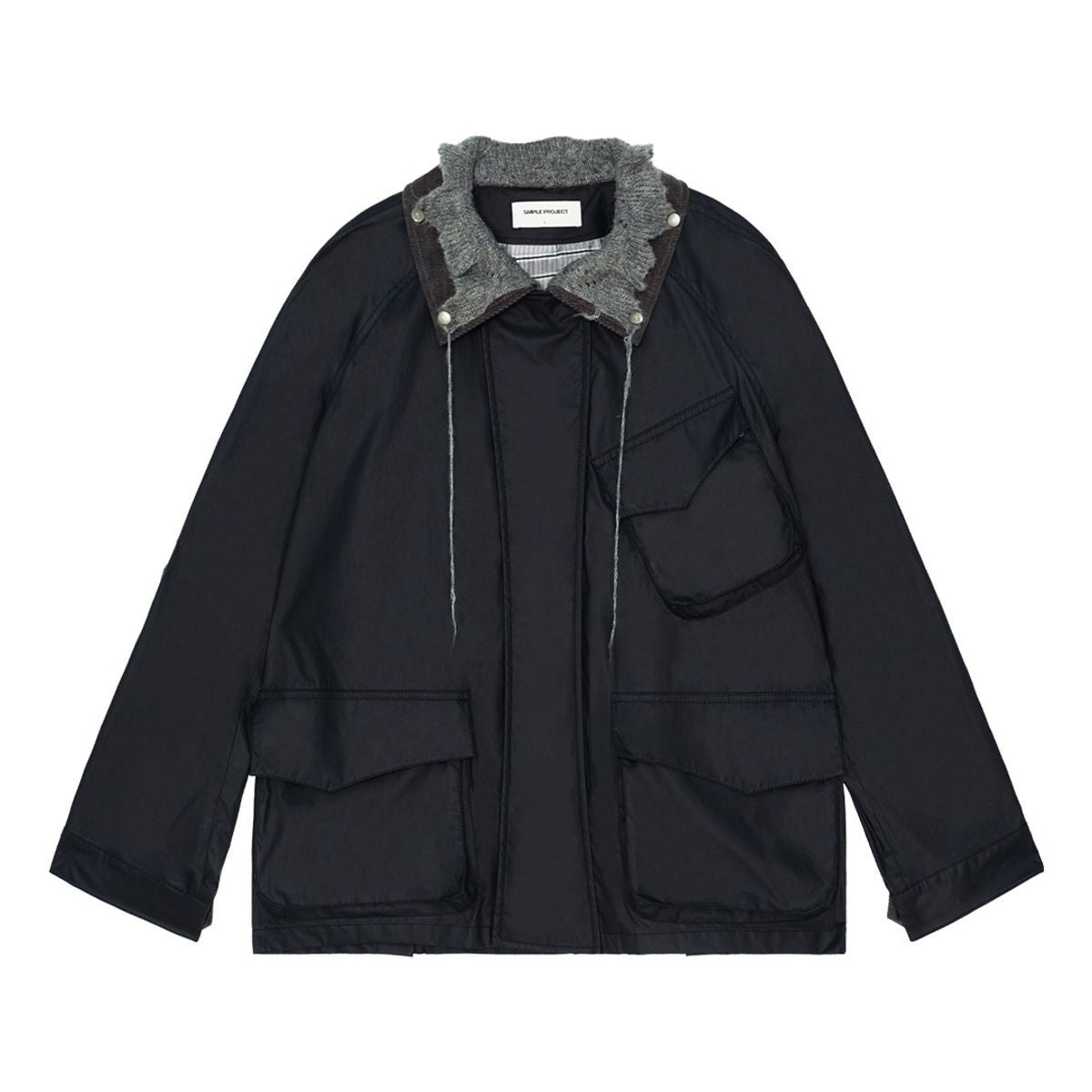 Simple Project Waxed Knit Collar Safari Jacket in Gray