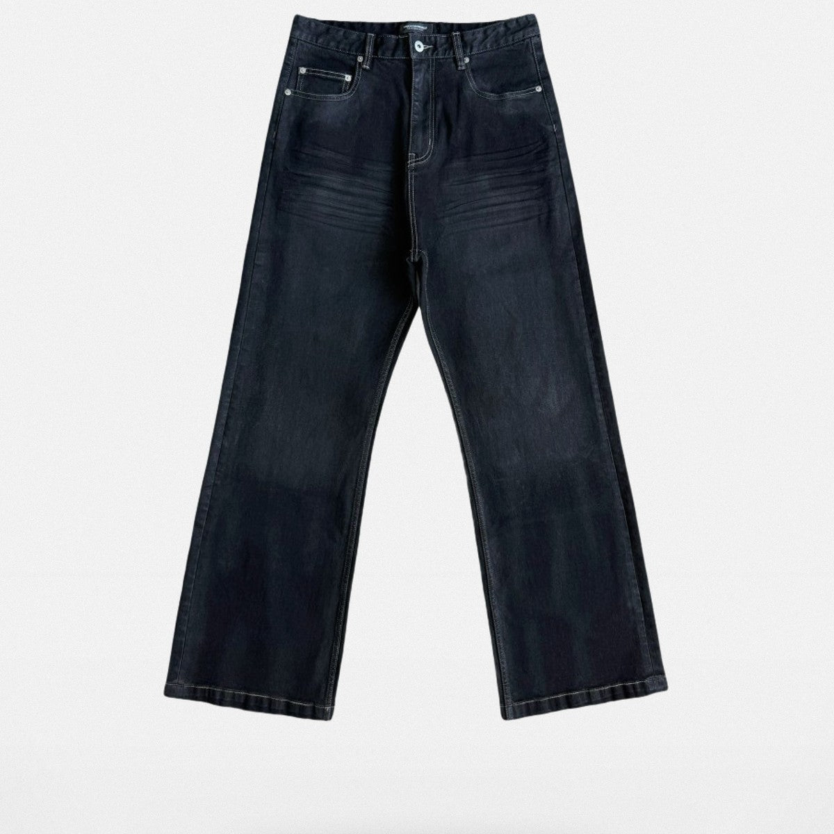 UNKNOWNWORLD Washed Waxed Wide Leg Jeans in Black