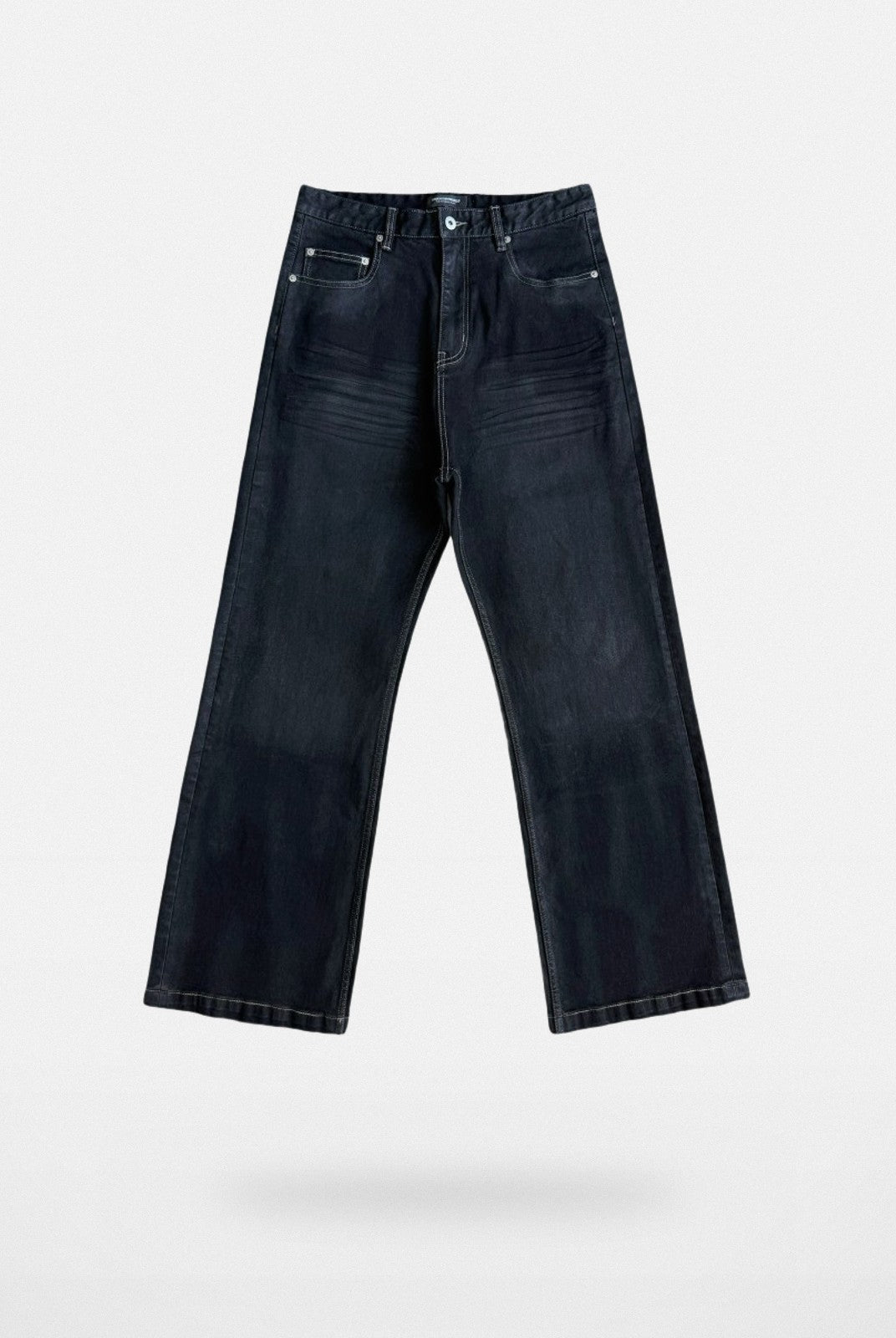 UNKNOWNWORLD Washed Waxed Wide Leg Jeans in Black