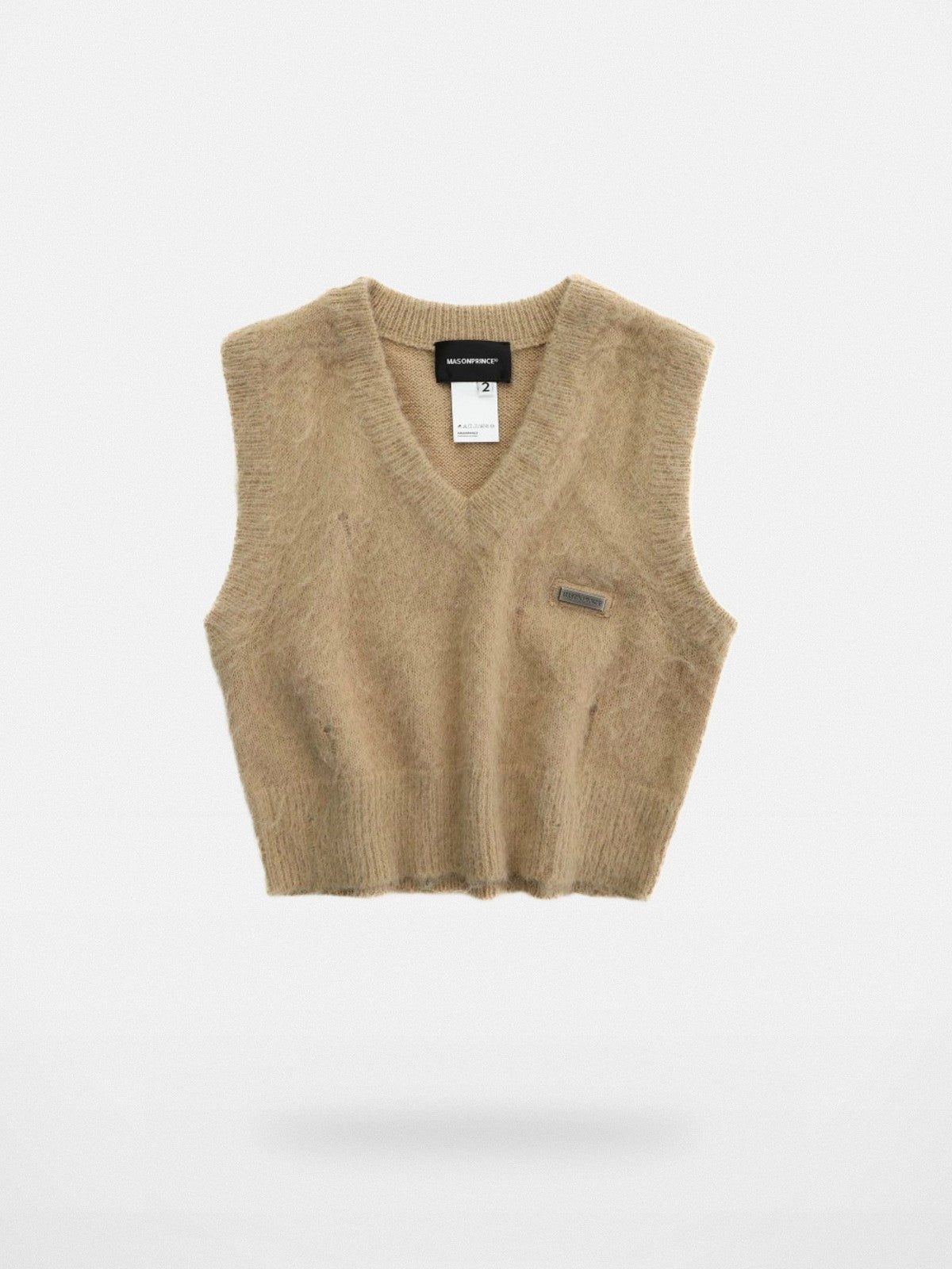 MASONPRINCE Mohair Blend V Neck Vest in Beige