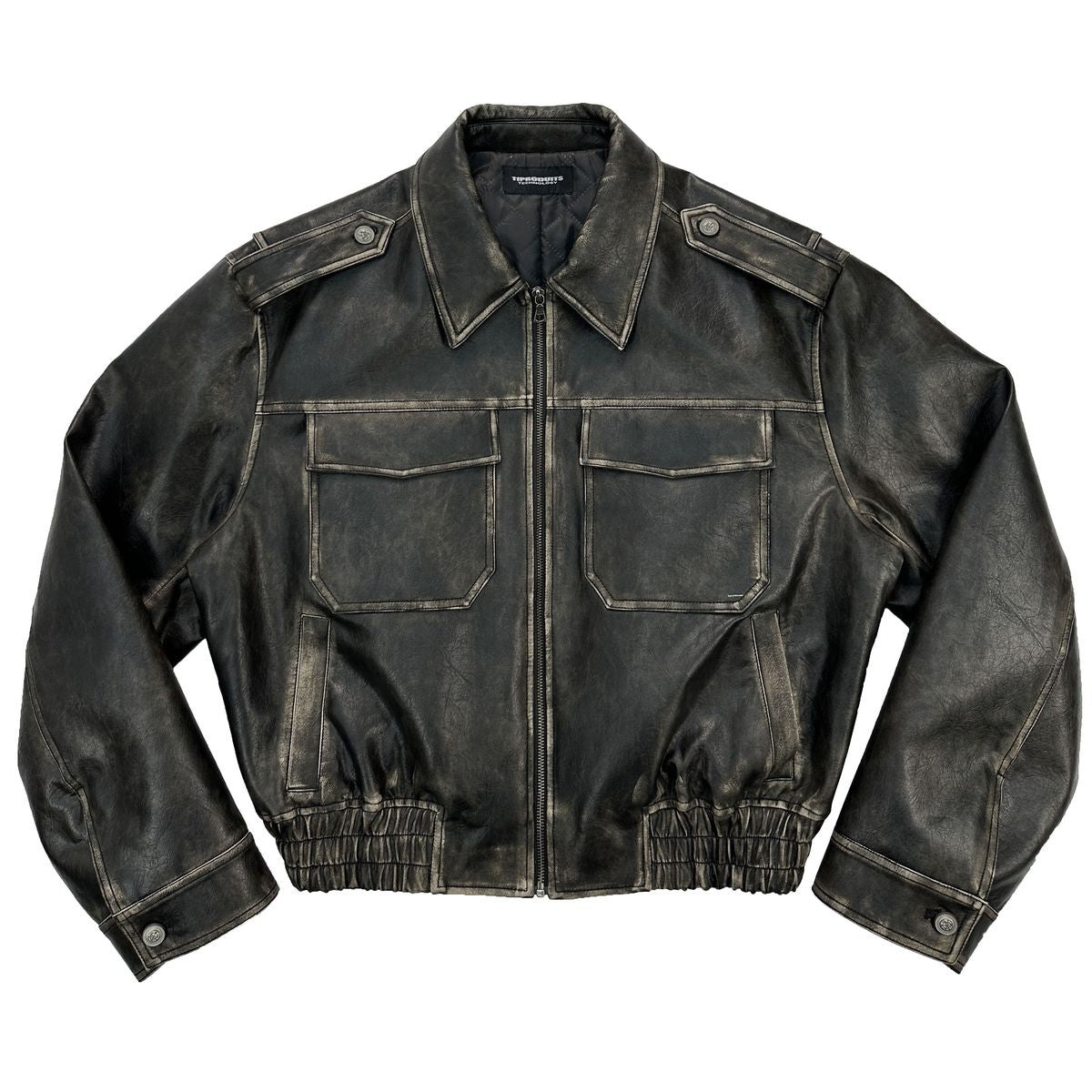 UNKNOWNWORLD Distressed Padded Eco Leather Jacket in Black