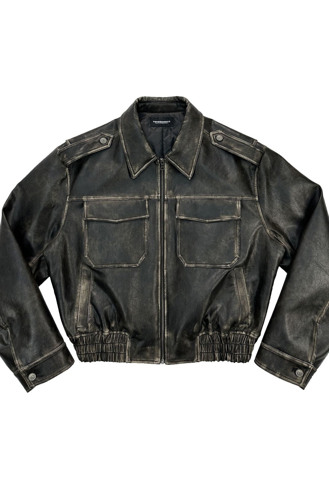 UNKNOWNWORLD Distressed Padded Eco Leather Jacket in Black
