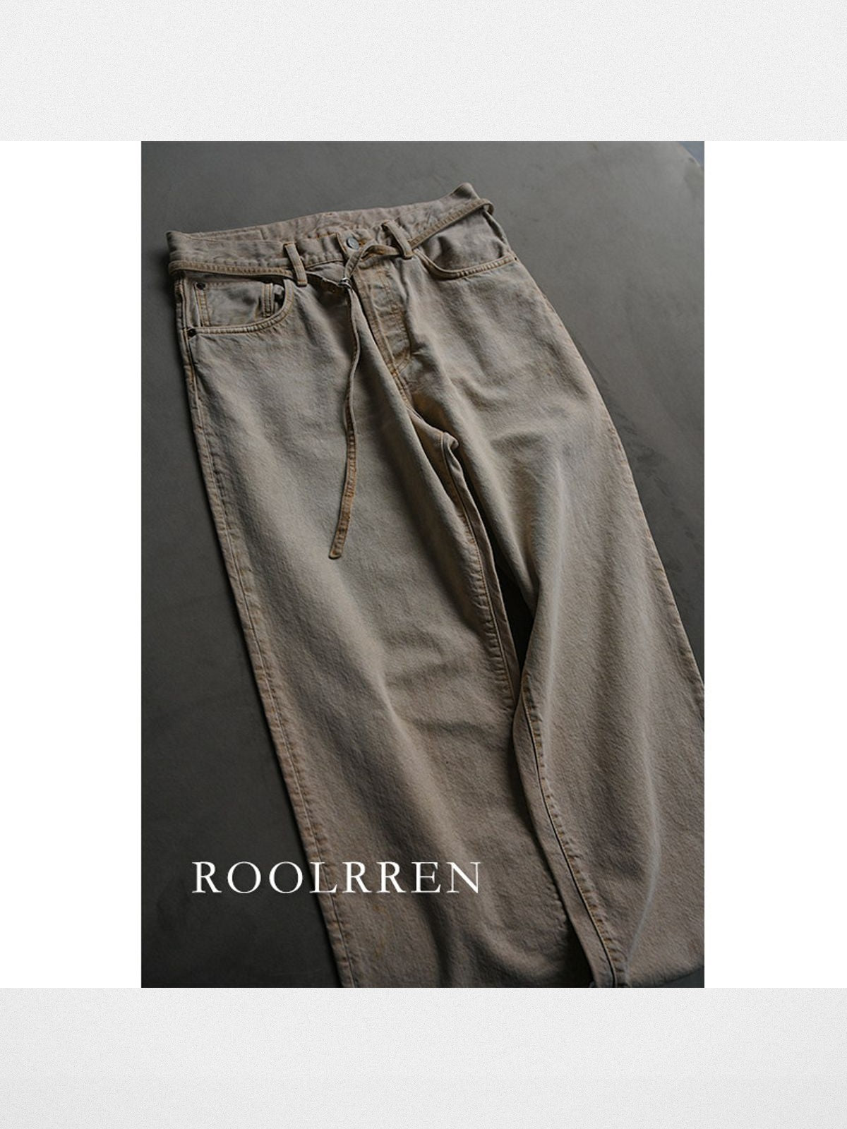 Roolrren Homme Washed Slub Cotton Straight Pants in Off-White