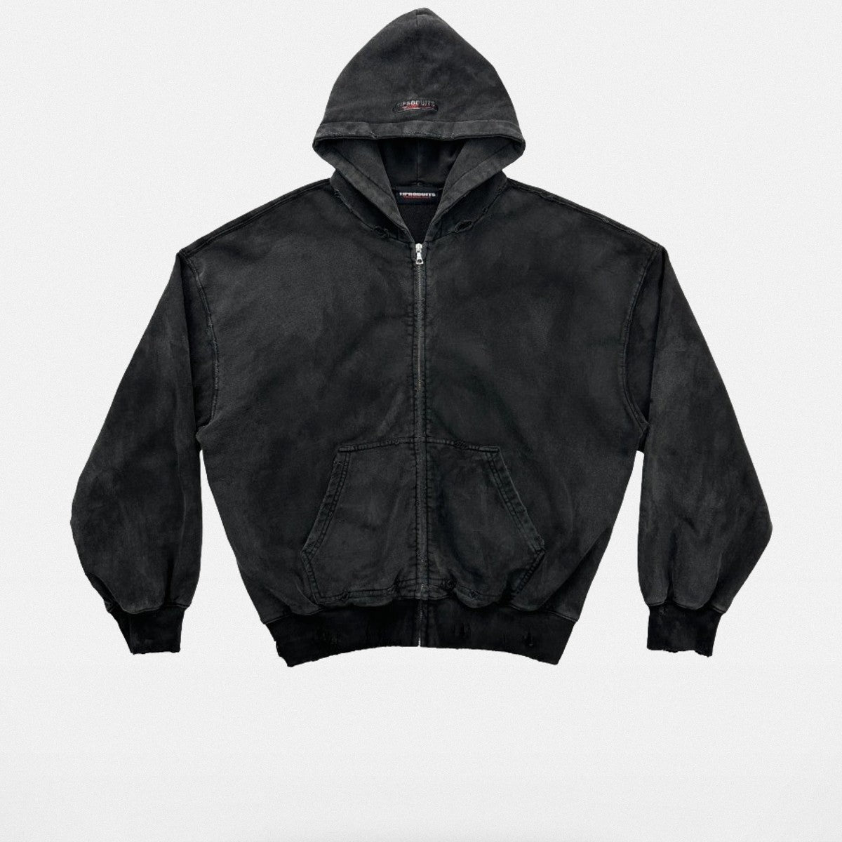 UNKNOWNWORLD Mud Dyed Zip Up Hoodie in Black