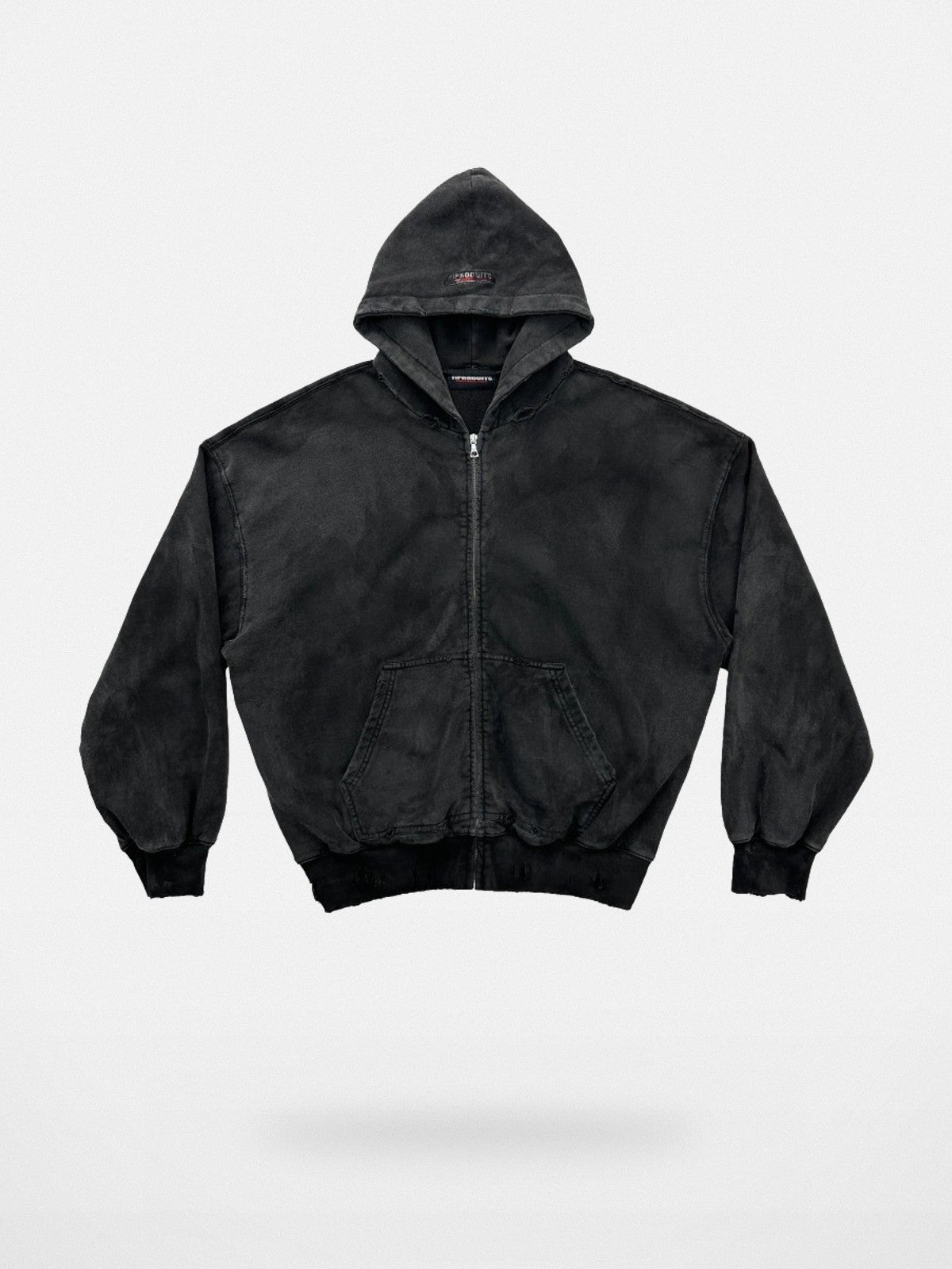 UNKNOWNWORLD Mud Dyed Zip Up Hoodie in Black