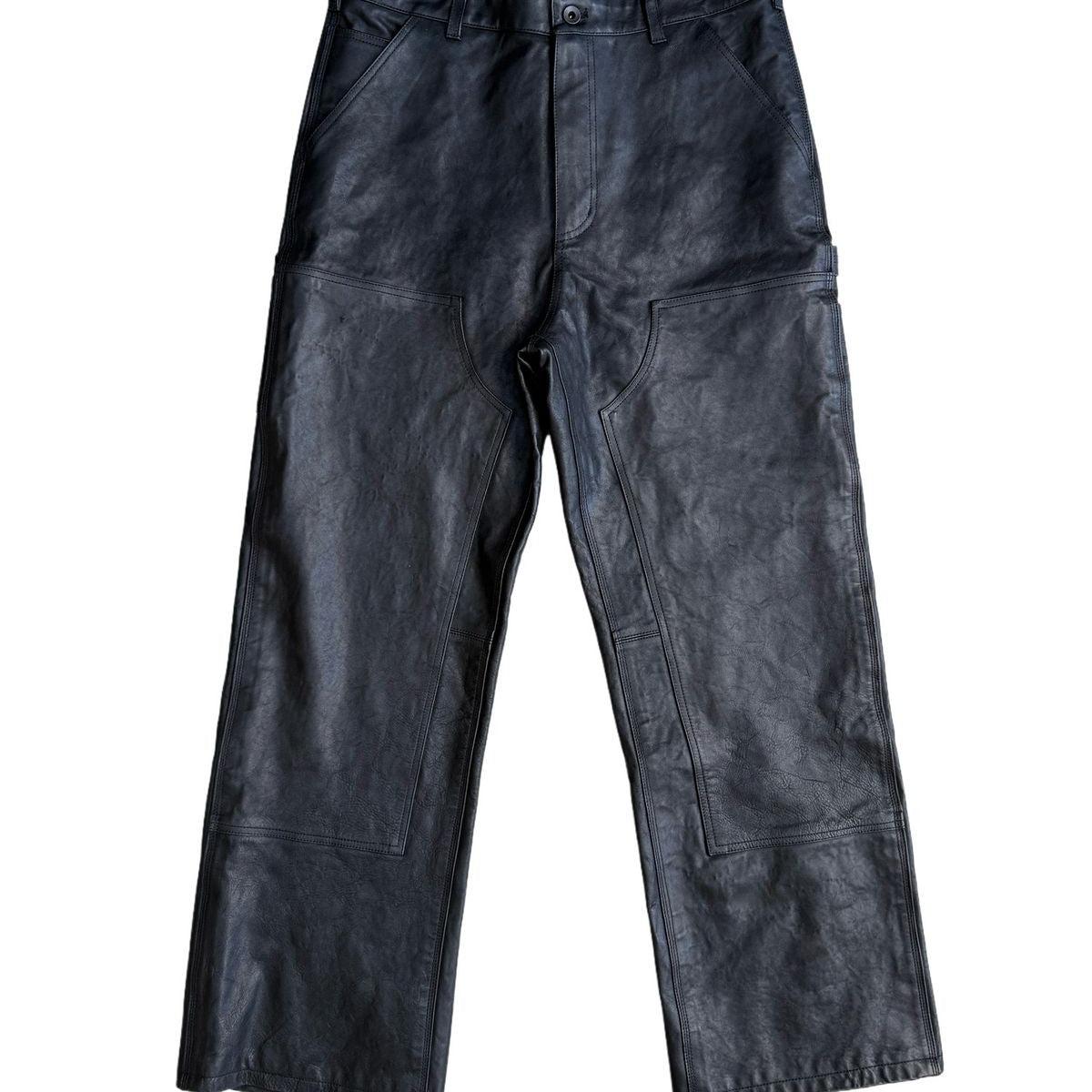 UNKNOWNWORLD Horsehide Double Knee Work Pants in Black