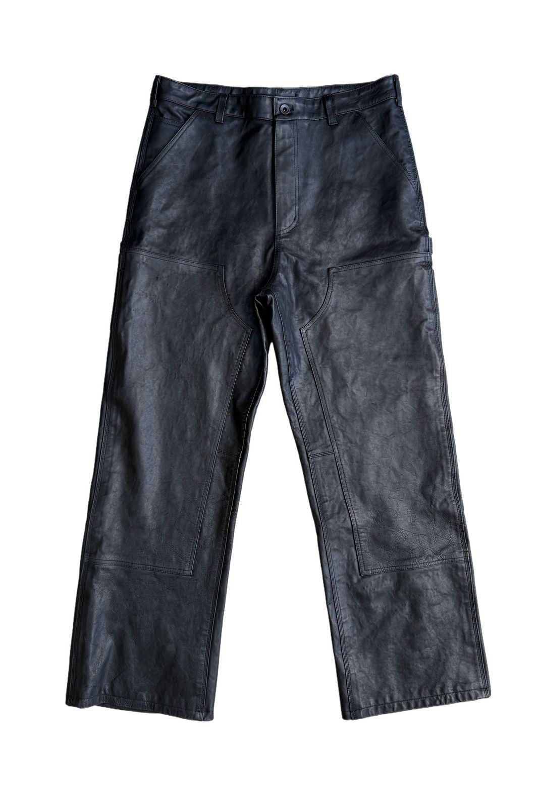 UNKNOWNWORLD Horsehide Double Knee Work Pants in Black
