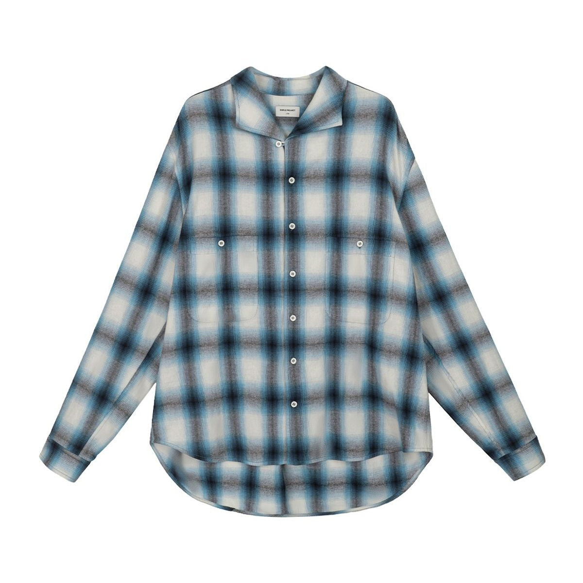 Simple Project Ombr Check Flannel Shirt in Sky Blue