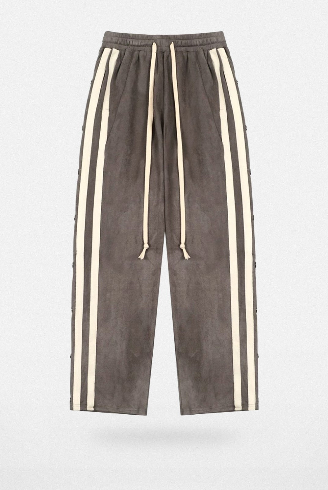 LOSTCTRL Side Snap Suede Track Pants in Beige