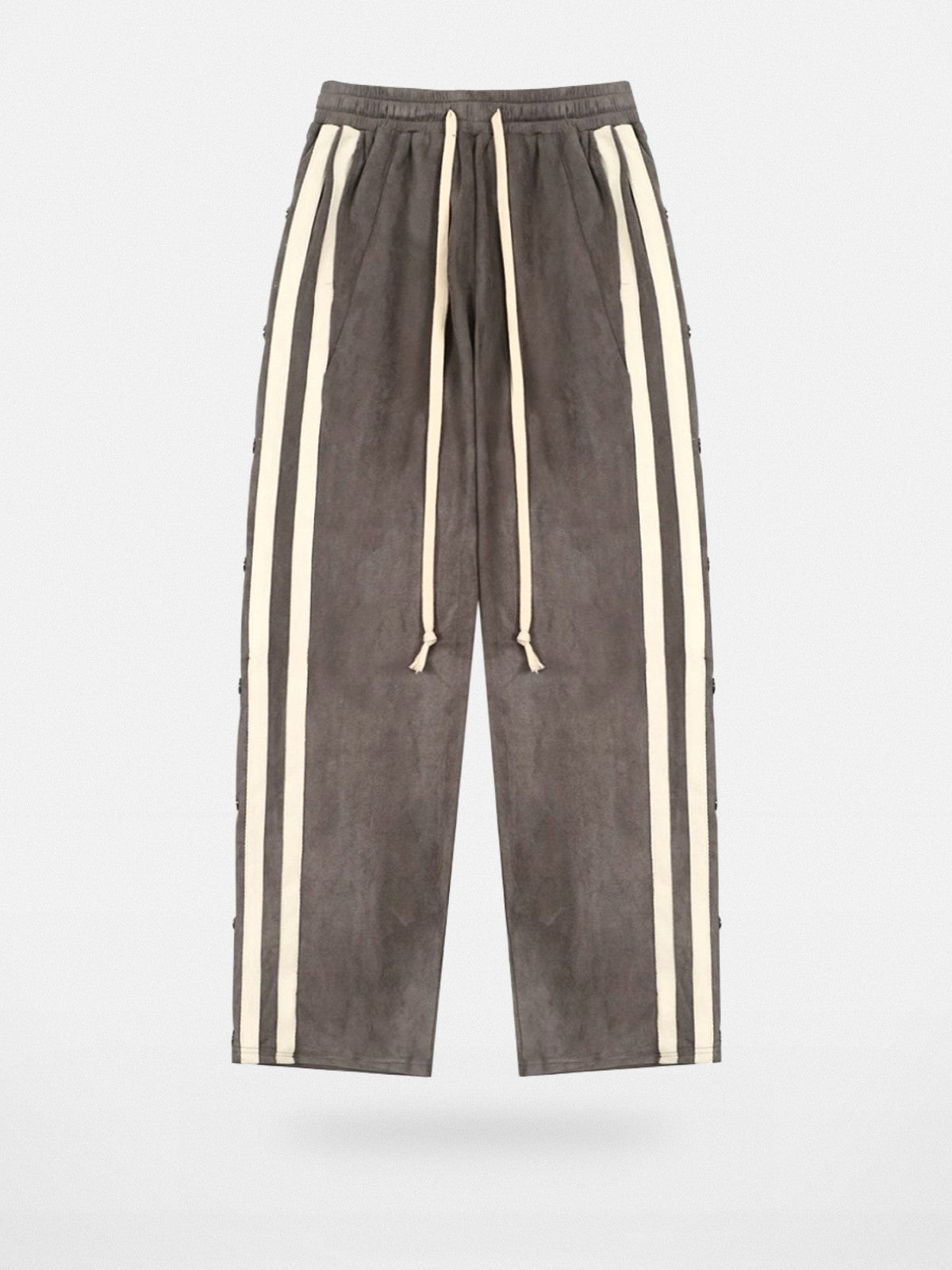 LOSTCTRL Side Snap Suede Track Pants in Beige