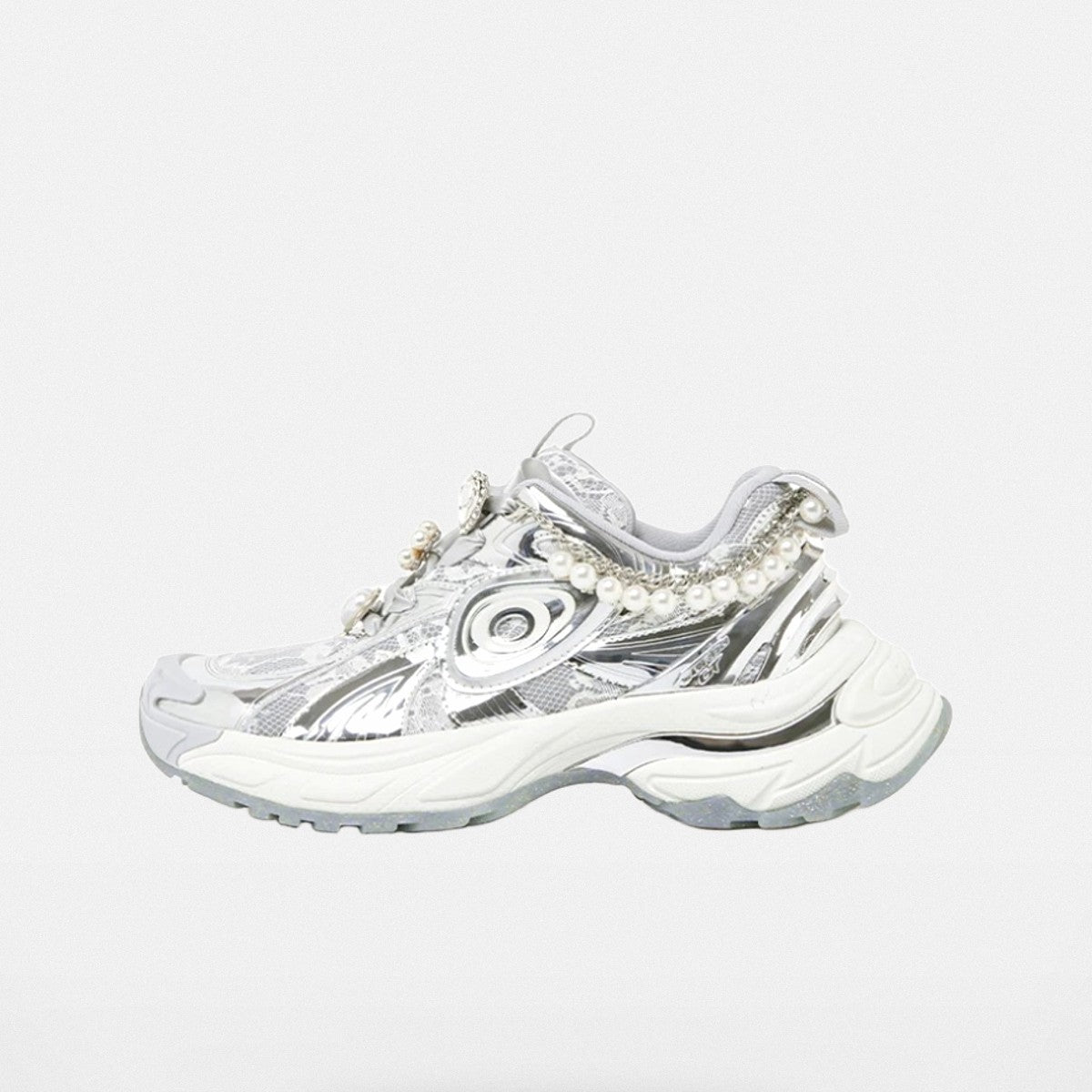OLDORDER Metallic Pearl Chunky Sneakers in Silver